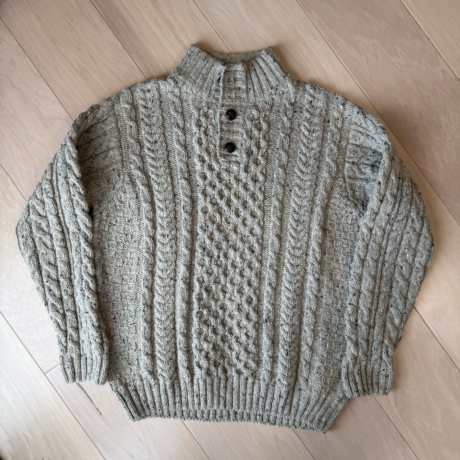 L.L. Bean LL Bean Aran Knit Sweater XL Beige Fisherman Heavy Wool Size US XL / EU 56 / 4 - 2 Thumbnail