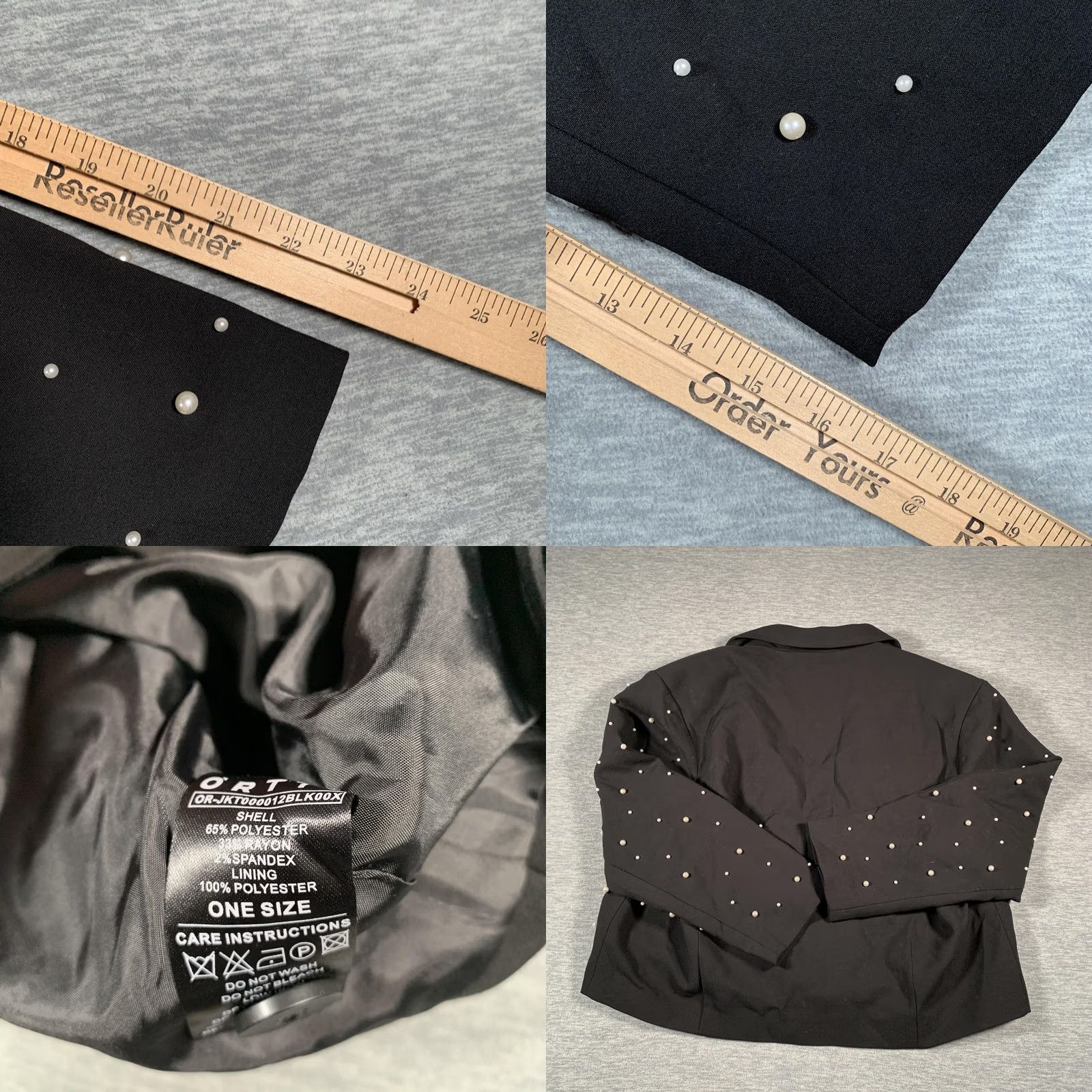 Vintage ORTTU Blazer Men One Size Black Pearl Studded Embellished Single Button Beaded Jacket Size 44L - 8 Thumbnail