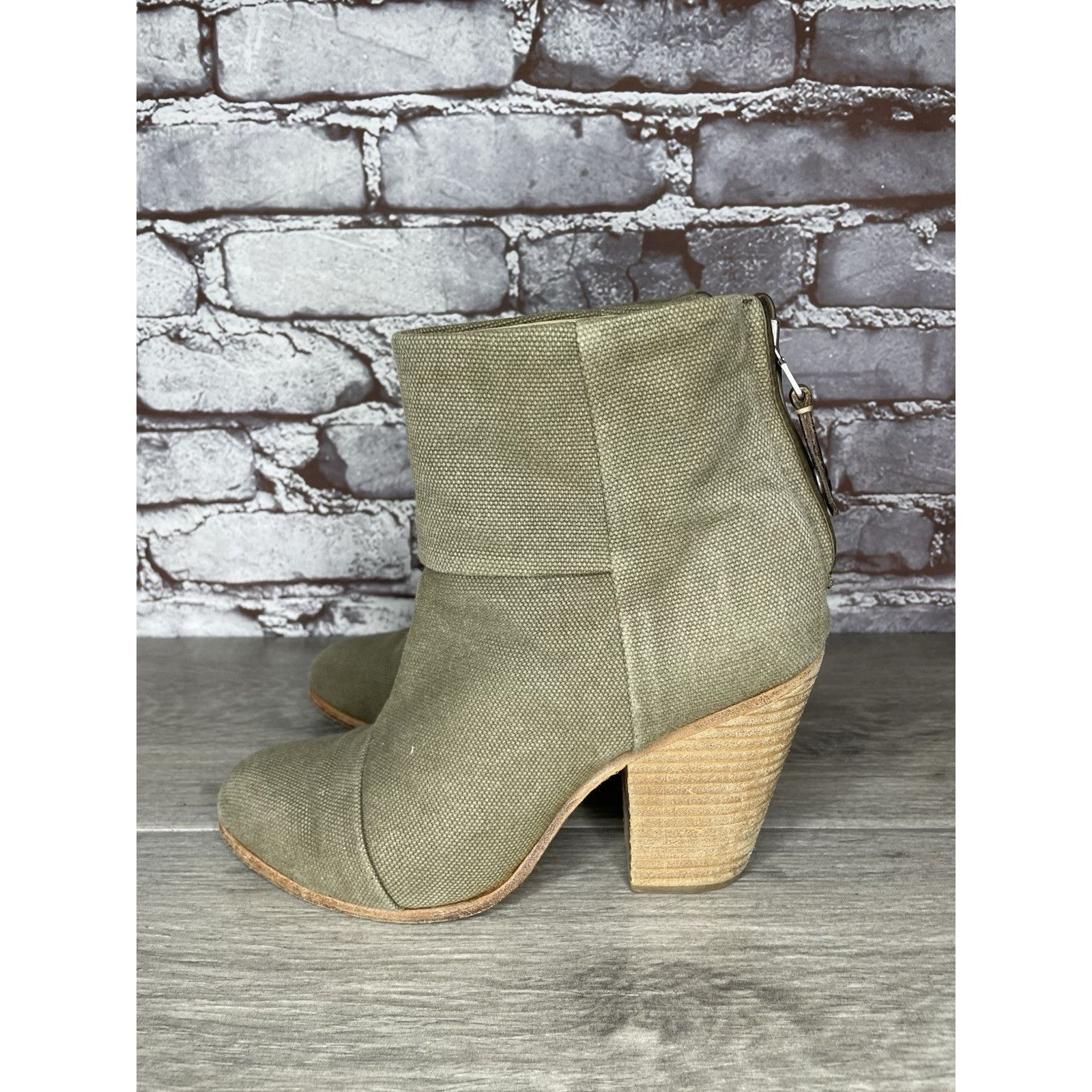 Rag & Bone Rag & Bone Newbury Green Canvas Back Zip Ankle Boots Booties Size US 7.5 / IT 37.5 - 3 Thumbnail