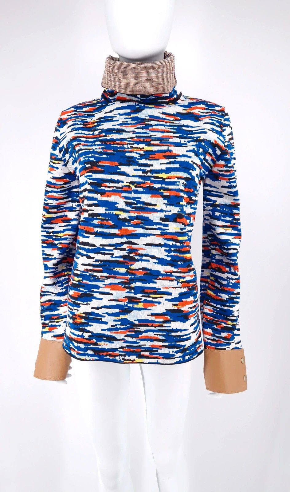 Loewe Loewe Glitch Pattern Turtleneck Knit with Leather Cuffs Size S / US 4 / IT 40 - 5 Thumbnail