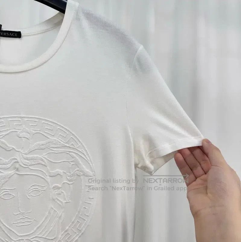 Versace Versace White Cotton Embroidered Medusa T-Shirt . Size L / US 10 / IT 46 - 4 Thumbnail
