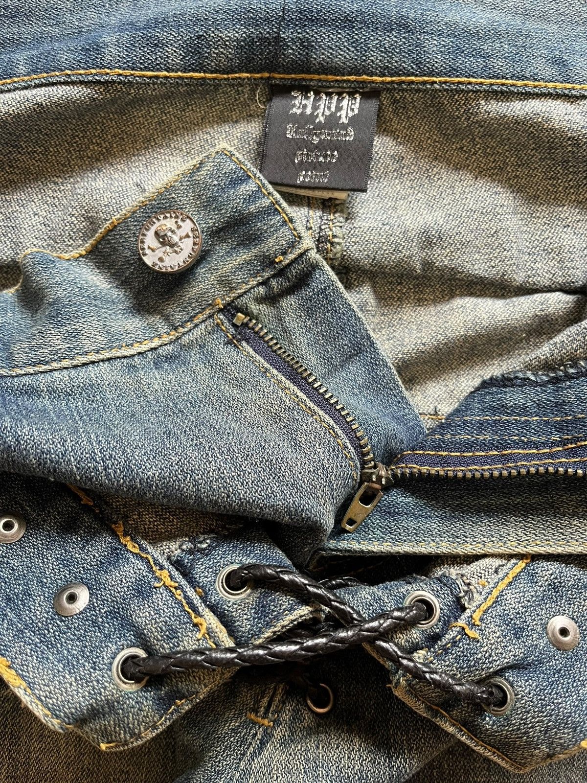 Seditionaries Vintage Japanese Laced Up Double Waist Mud Wash Flare Jeans Size US 30 / EU 46 - 3 Thumbnail