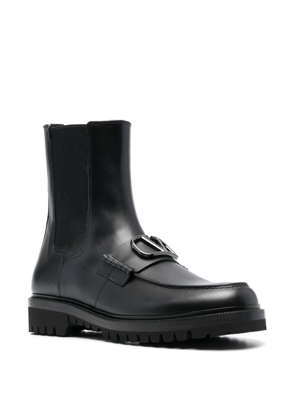 image of Valentino Vlogo Leather Signature Boots in Black, Men's (Size 9)