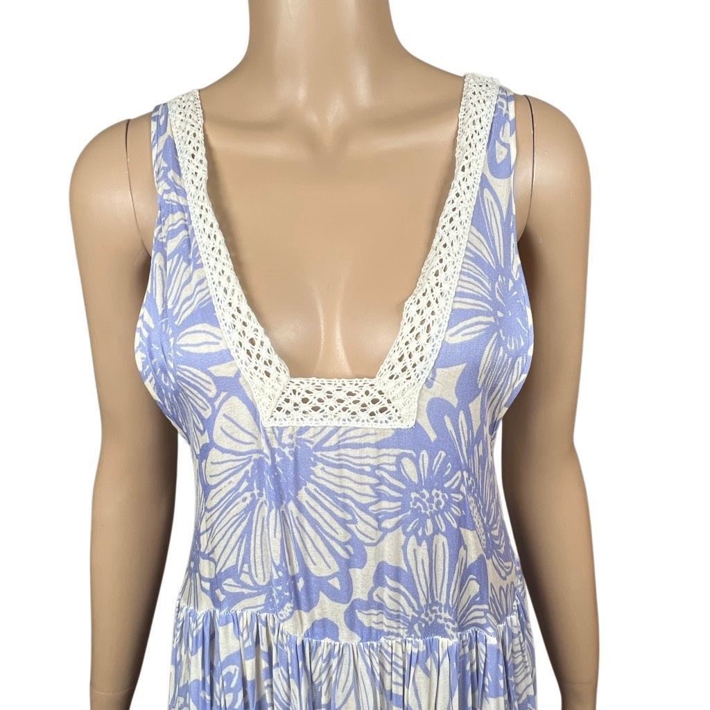 Free People Free People Blue White Floral Tiers for You Maxi Dress Croch Size XS / US 0-2 / IT 36-38 - 7 Thumbnail