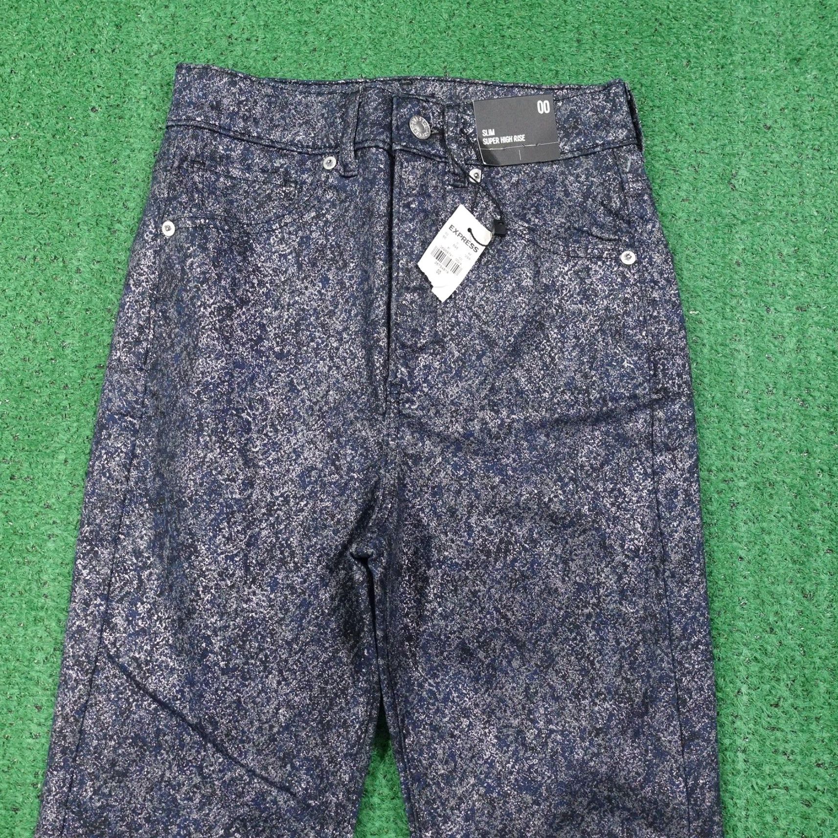 Express EXPRESS Jeans Women Slim Super High Rise 00 Blue Black Speckled Denim 27" Inseam Contemporary Stretch Womens Jeans Size 24" / US 00 / IT 34 - 2 Thumbnail