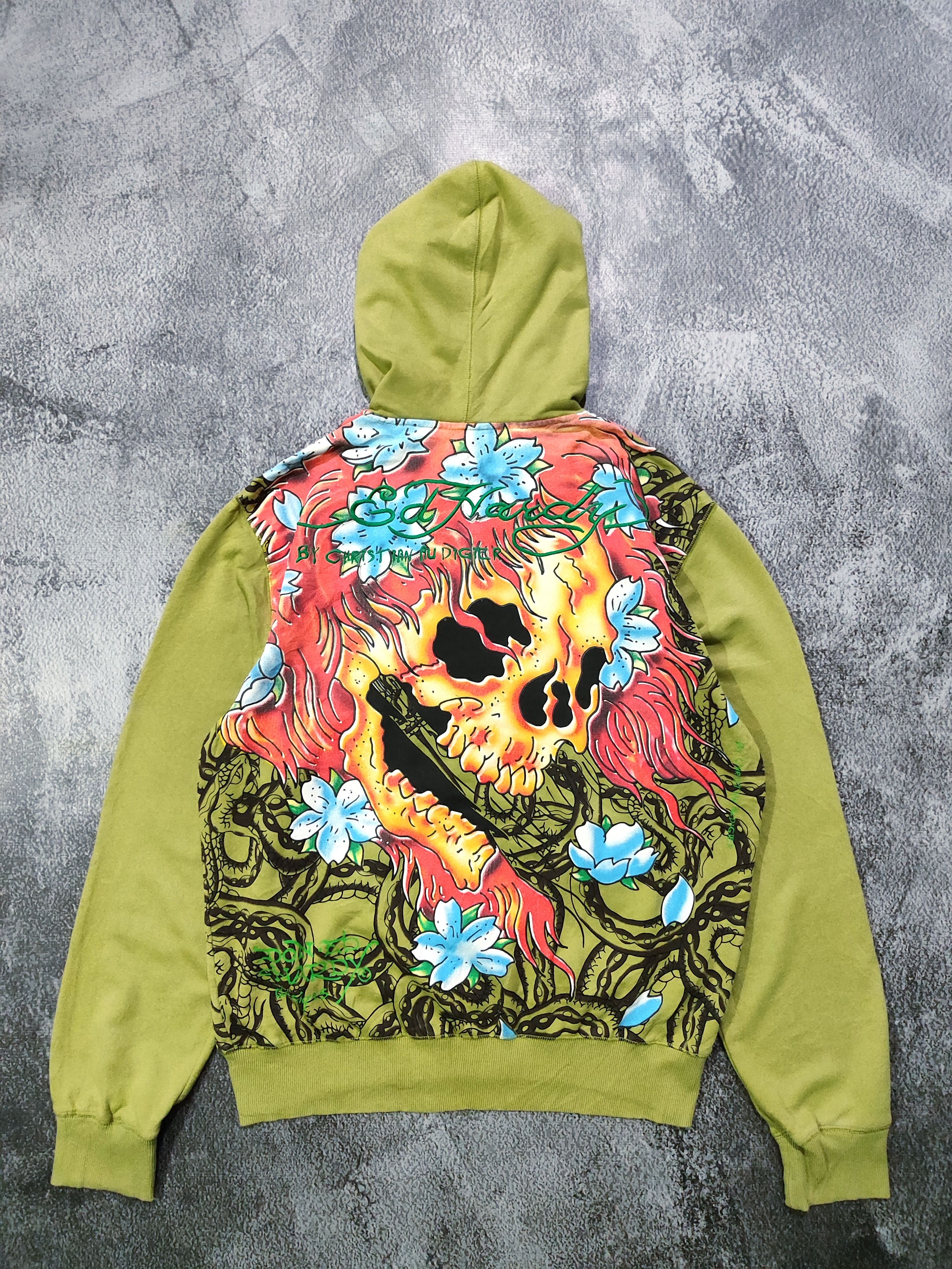 Ed Hardy Y2K Ed Hardy By Christian Audigier Green ZipUp Hoodie Size US XXL / EU 58 / 5 - 3 Thumbnail
