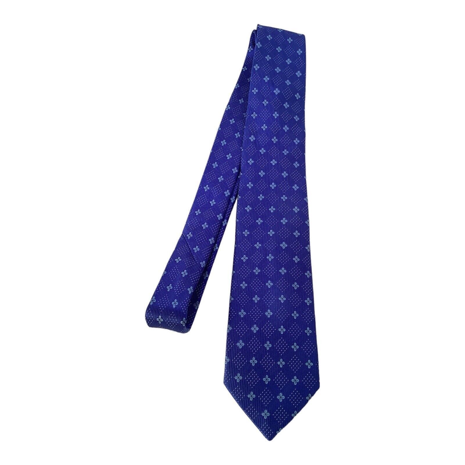 IMPUNTURA Blue Flower Print Luxury Designer Silk Tie Made In
