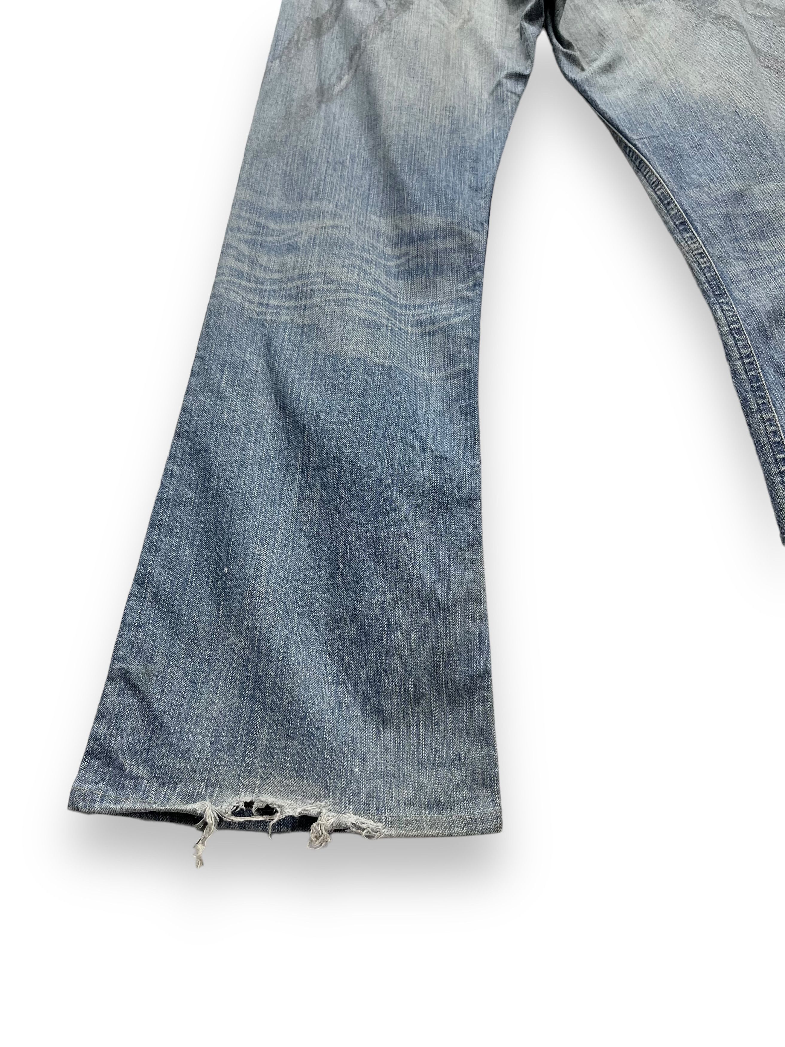 Edwin FYE🔥EDWIN BLUE TRIP Ripped Thrashed Blow Out Flared Denim Size US 31 - 14 Thumbnail