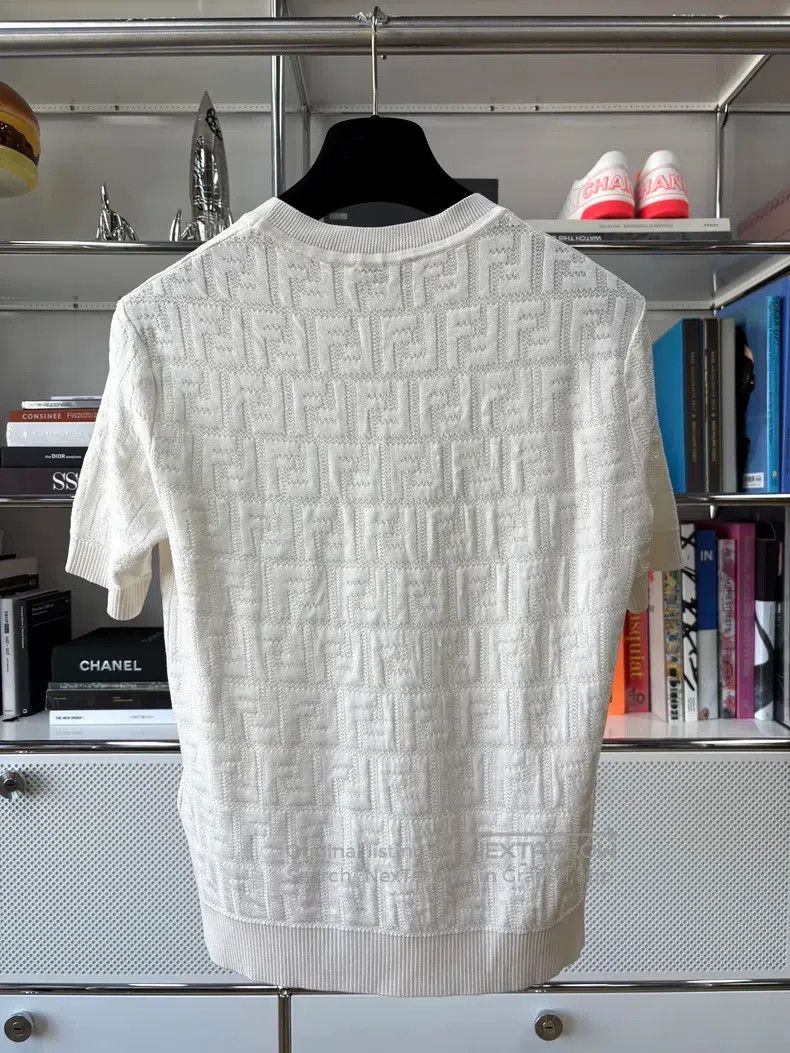 Fendi Fendi White Double F Full Print Round Neck Knit T-Shirt Size XS / US 0-2 / IT 36-38 - 3 Thumbnail