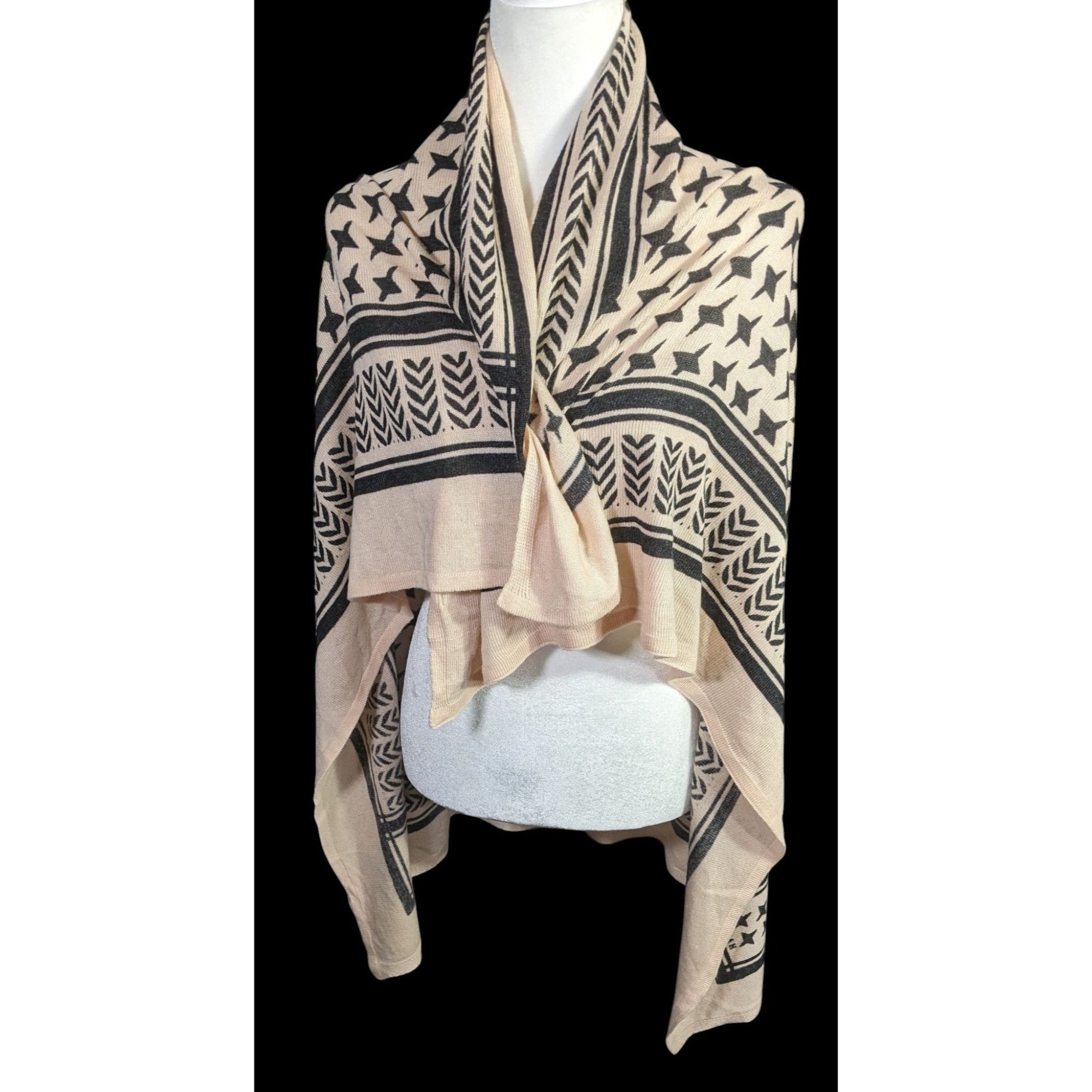 Other Clara H Star Pattern Beige & Black Knit Wrap Scarf Shawl 49x Size ONE SIZE - 4 Thumbnail