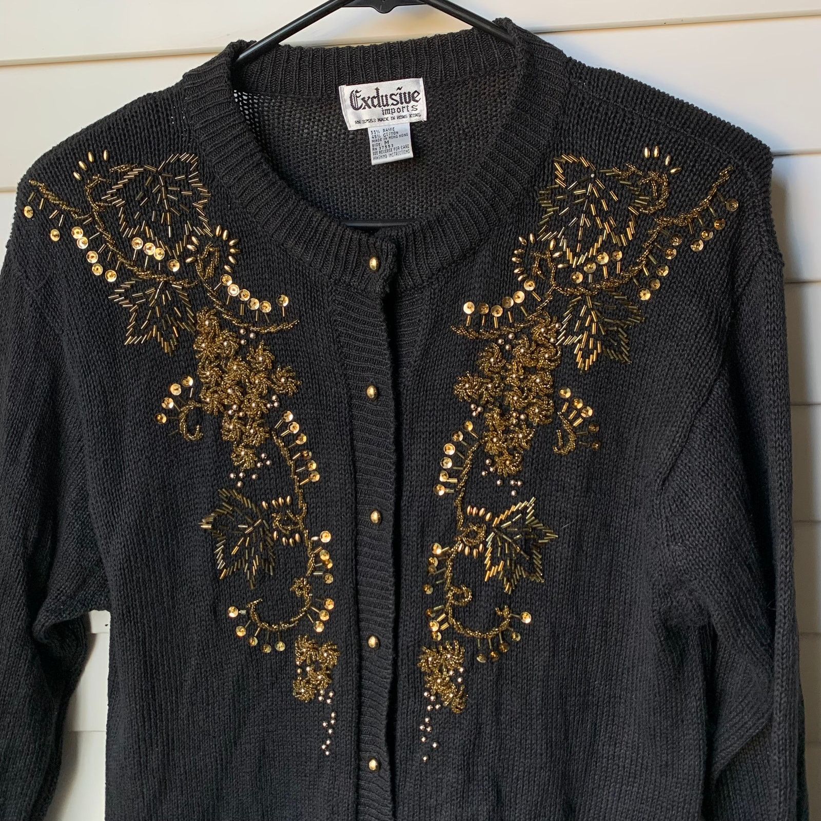 Vintage Vintage Gold Beaded and Sequin Black Cardigan Sweater Medium Size M / US 6-8 / IT 42-44 - 2 Thumbnail
