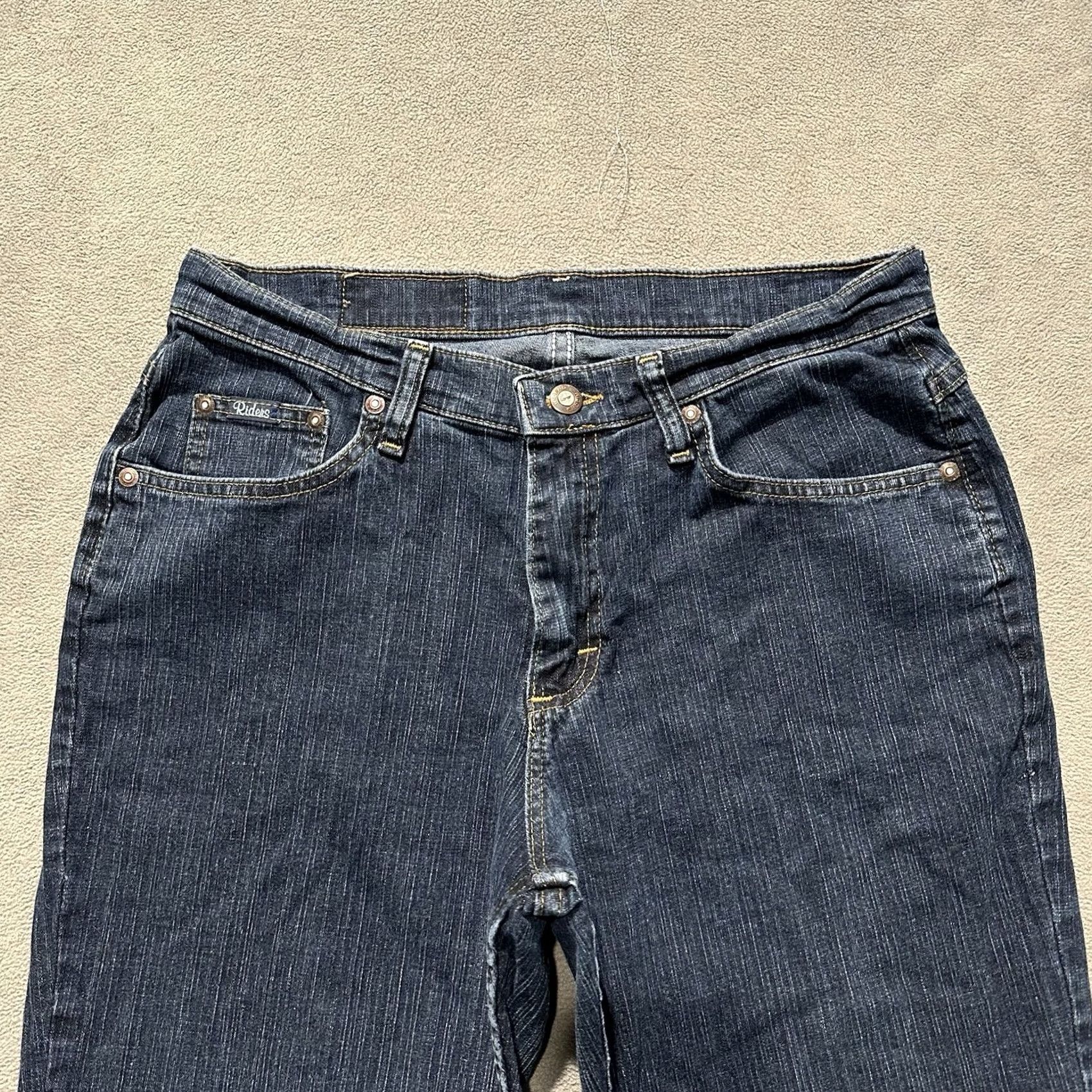 Vintage Riders by Lee Jeans Womens 12P Jeans Blue Denim Straight 30 Inseam 27.5 Inseam Dark Wash EUC 5-Pocket Pant Petite Regular Boys Mens Womens Size 34" / US 12 / IT 48 - 3 Thumbnail
