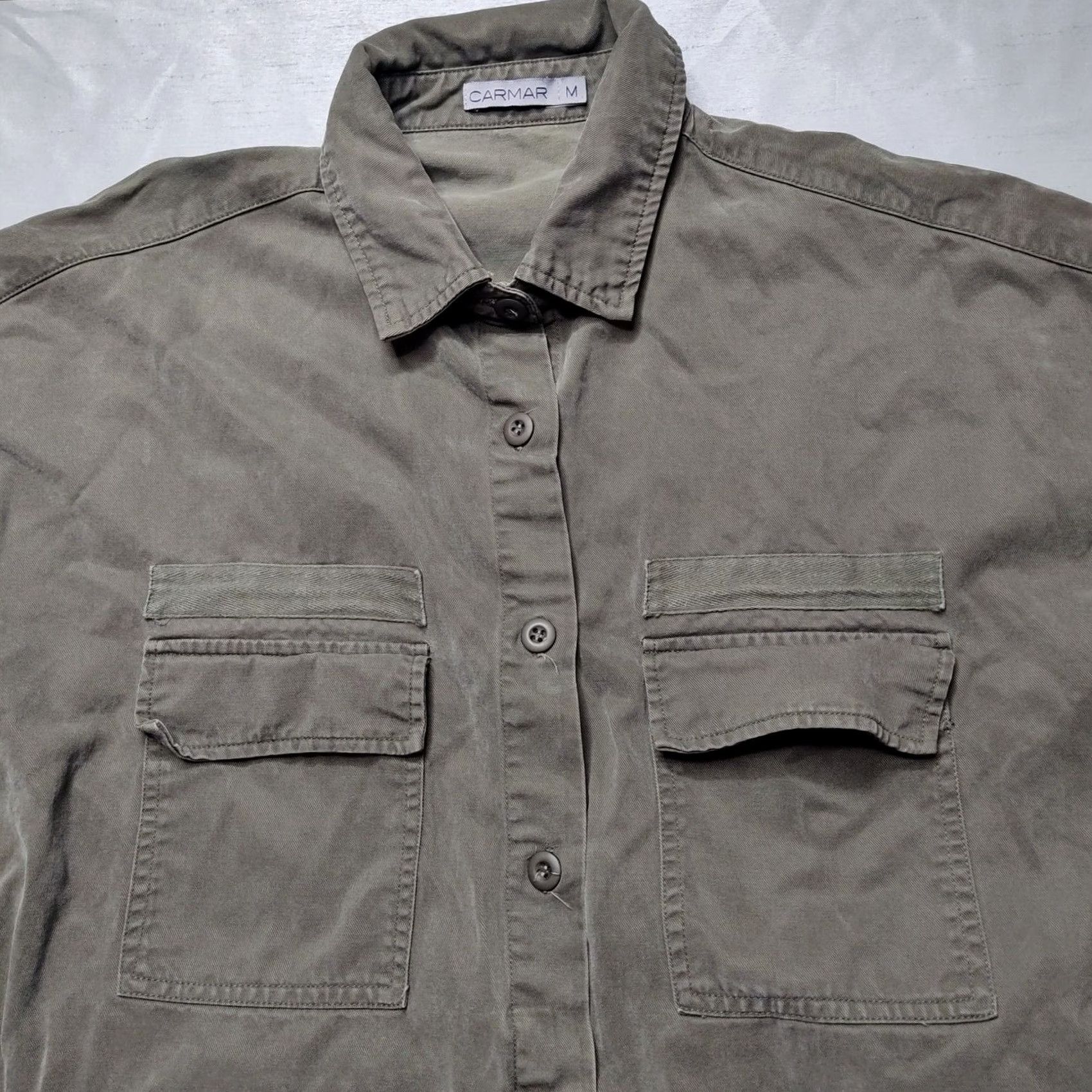 Olive CARMAR Shacket Olive Drab Tencel Blend Long Sleeve Button Womens Medium Green Casual All Seasons Pockets Jacket Size M / US 6-8 / IT 42-44 - 3 Thumbnail