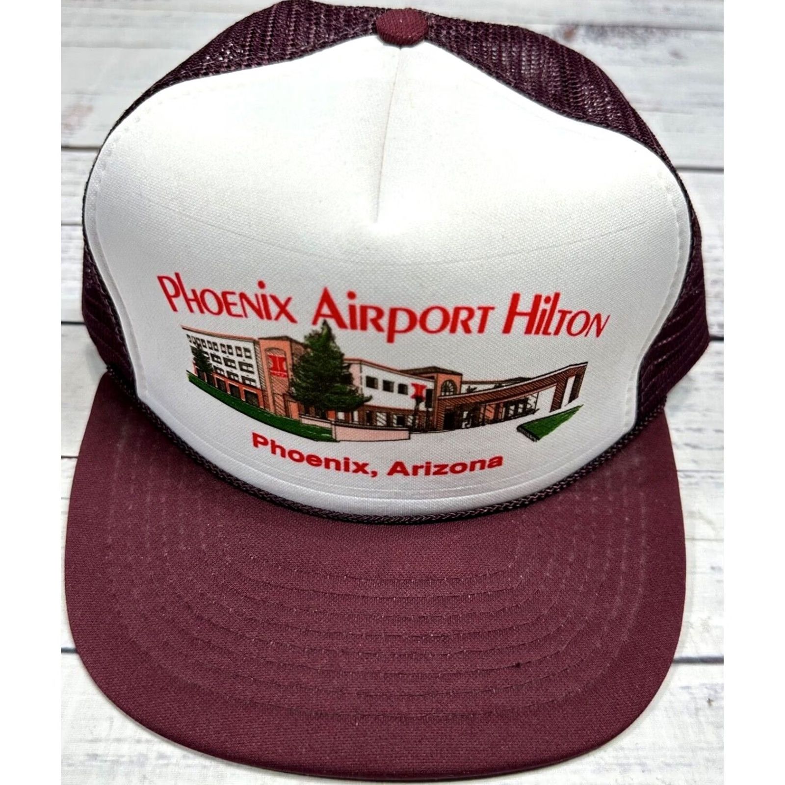Vintage Phoenix Airport Hilton Phoenix Arizona Trucker Snapback Ball Cap Burgundy - Players Men One Size Snapback Burgundy Cap Size ONE SIZE - 2 Thumbnail