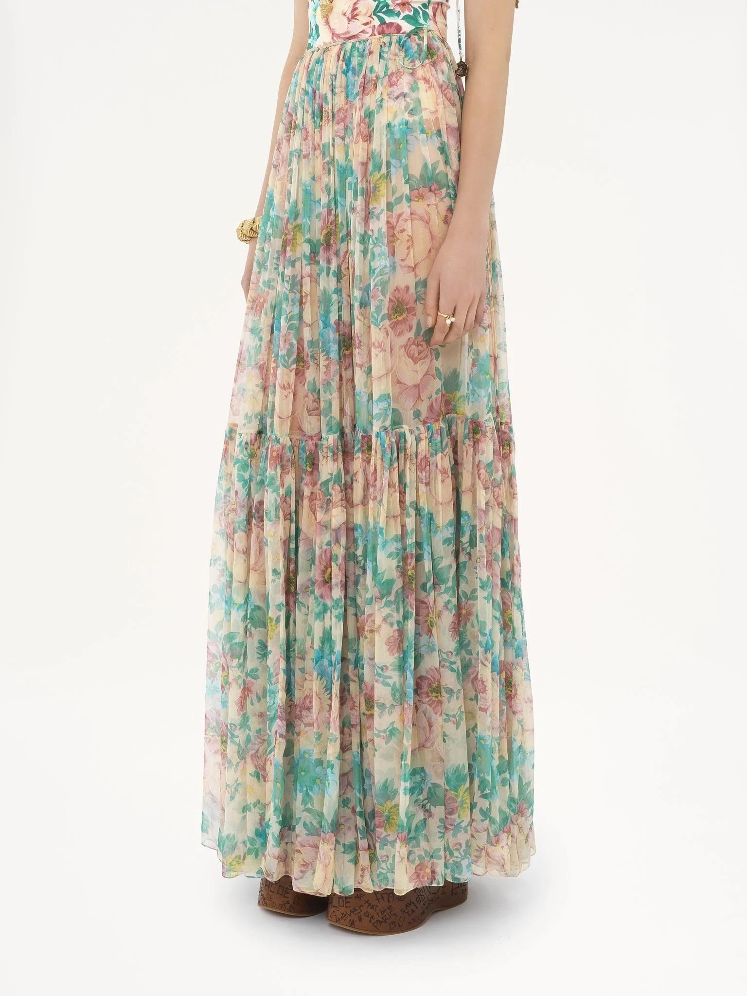 Chloe o1loc1c10326 Printed Maxi Skirt in Seed Pearl Beige Size 28" / US 6 / IT 42 - 3 Thumbnail