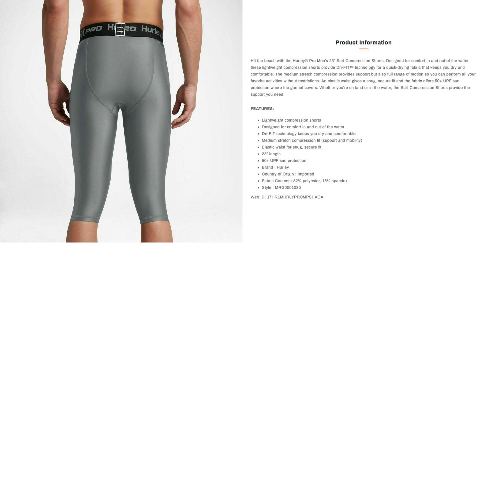 Hurley Hurley Rash Guard Surf Tights Mens M Grey 50+ UPF Compression Beac​h Hawaiian Pattern Floral Clothing Size US 31 - 8 Thumbnail