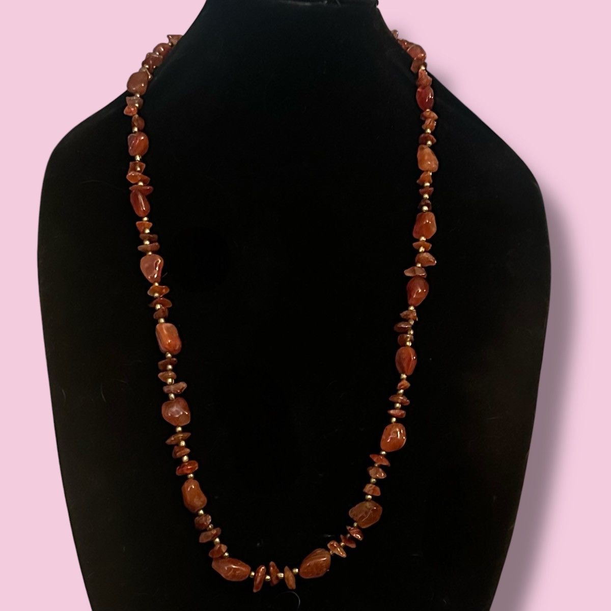 Vintage Vintage long polished Carnelian stone bead necklace Size ONE SIZE - 1 Thumbnail