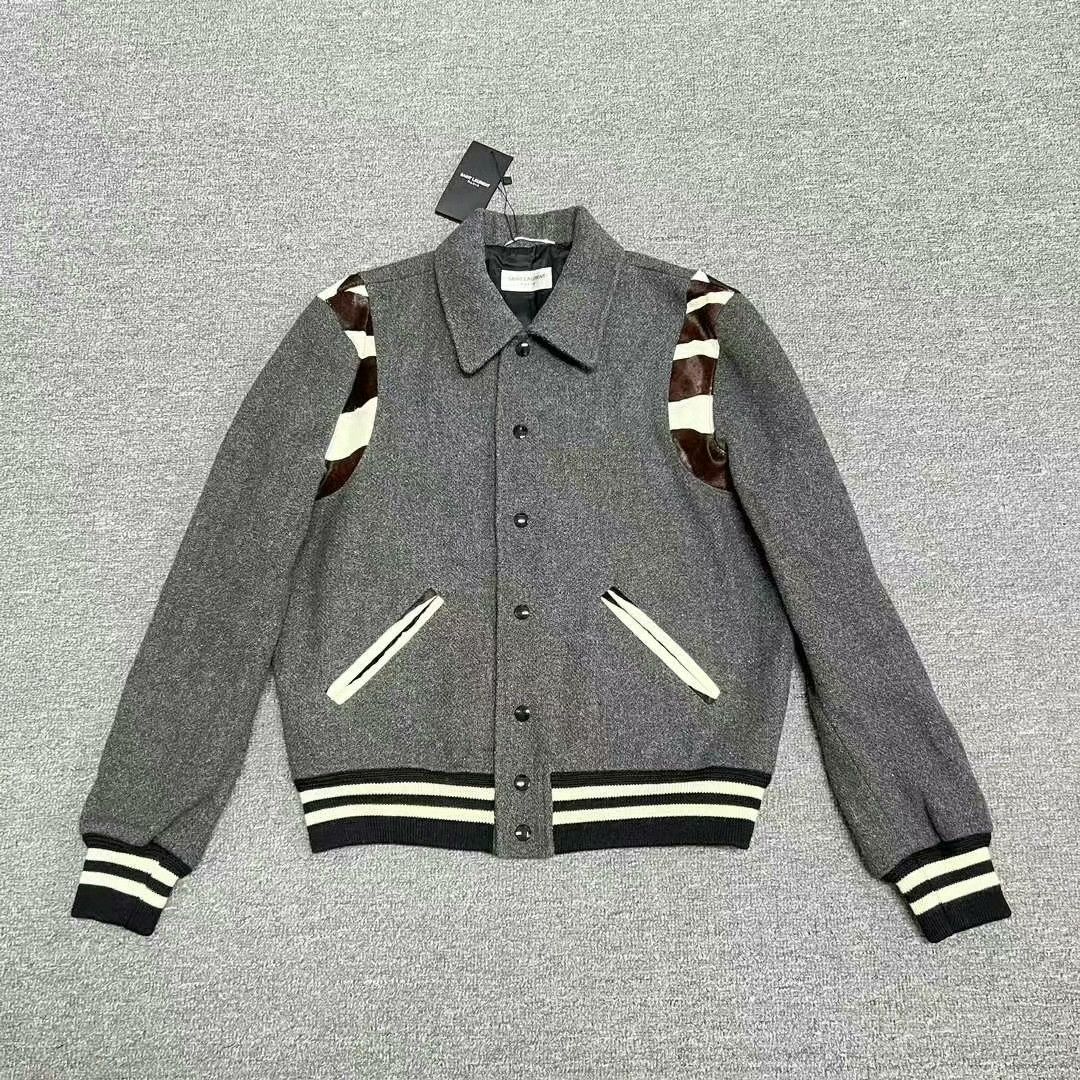 Saint Laurent Paris saint laurent gray striped varsity jacket Size US L / EU 52-54 / 3 - 1 Thumbnail