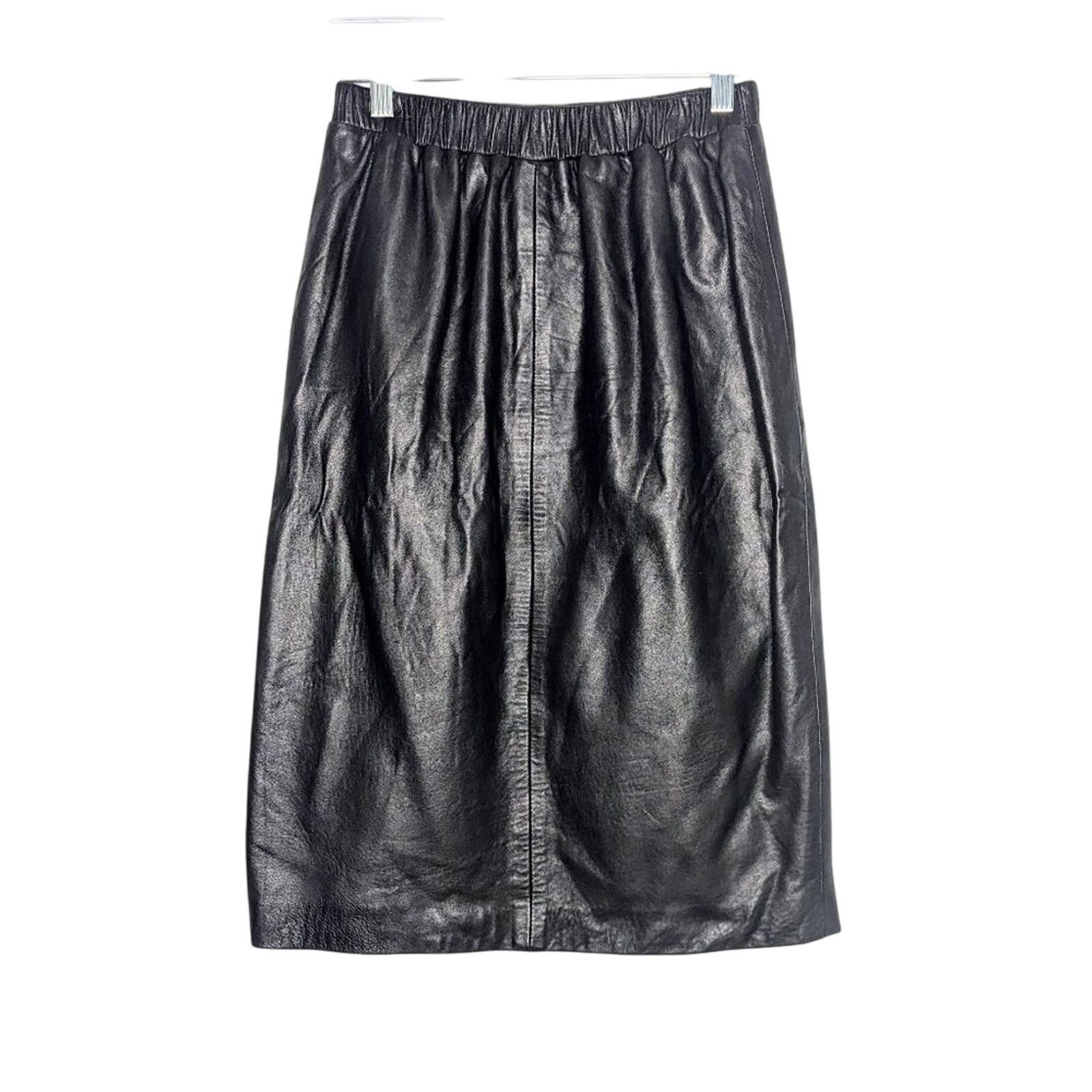 Vintage Siena Vintage Black Leather Pencil Mini Skirt Elastic Waist Size 27" / US 4 / IT 40 - 1 Thumbnail