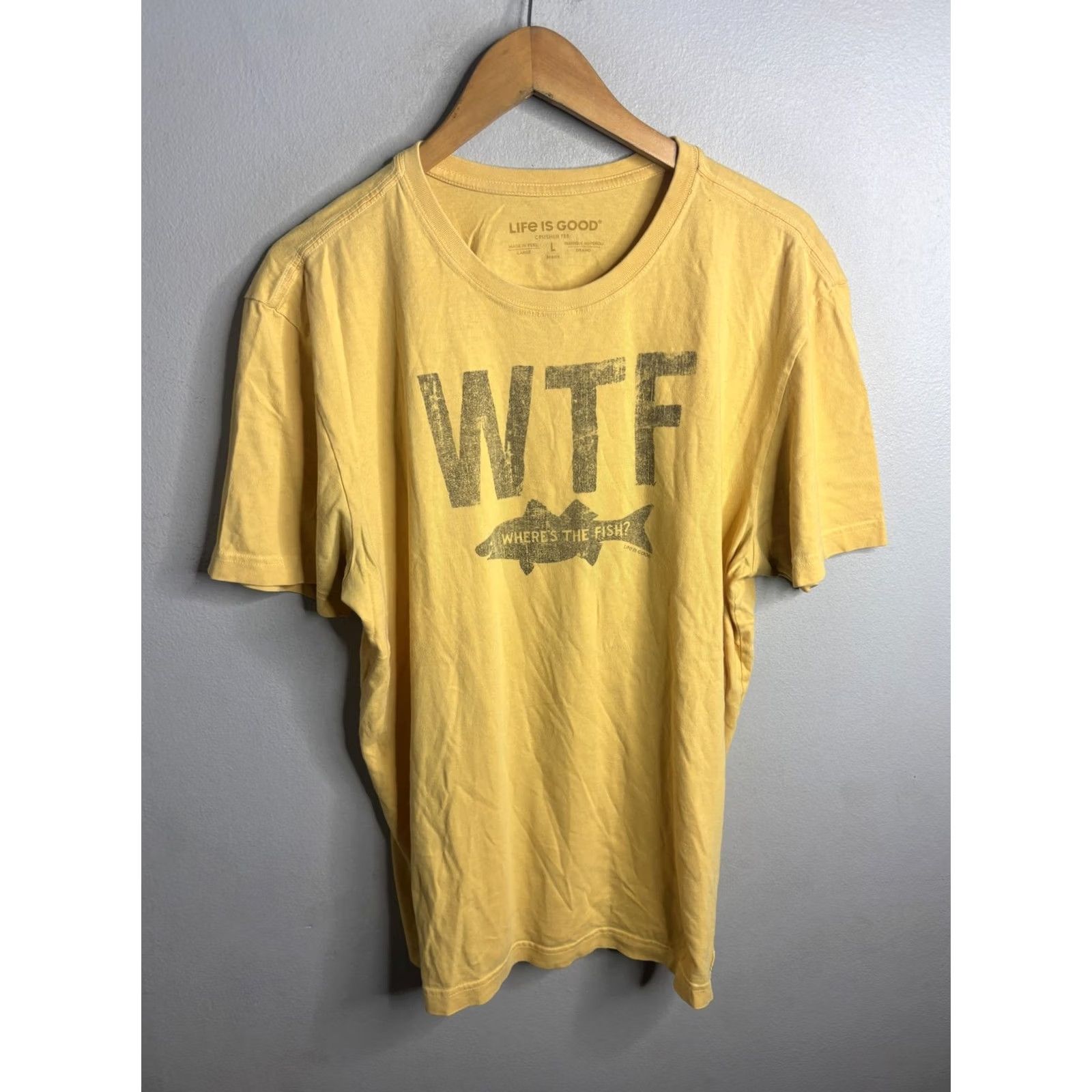 Life is Good Life Is Good Mens Large Yellow WTF Where'S The Fish Graphic Crusher Tee Size US L / EU 52-54 / 3 - 2 Thumbnail