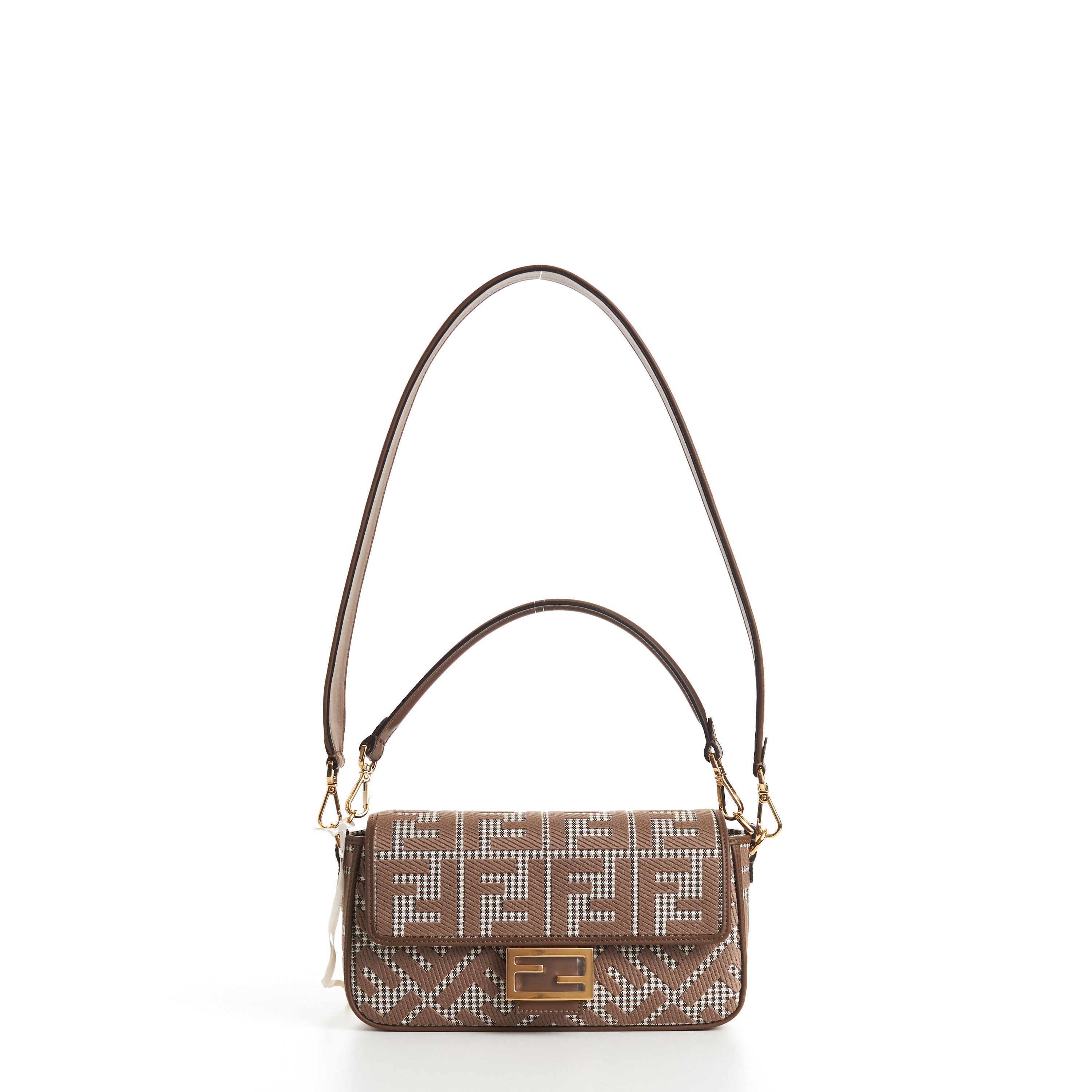 Fendi Medium Baguette - Brown Houndstooth Wool Bag Size ONE SIZE - 1 Thumbnail