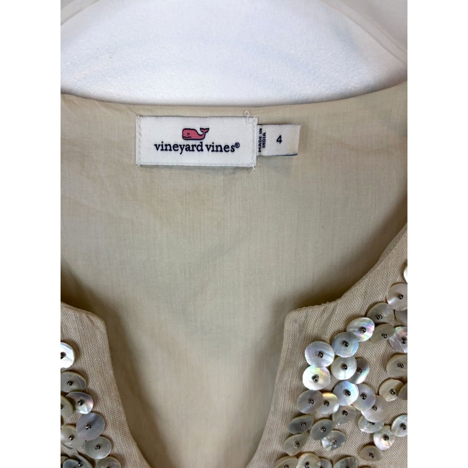 Vineyard Vines Vineyard Vines Shift Dress Womens 4 Beige Linen Blend Lined Button Embellishment Size S / US 4 / IT 40 - 2 Thumbnail