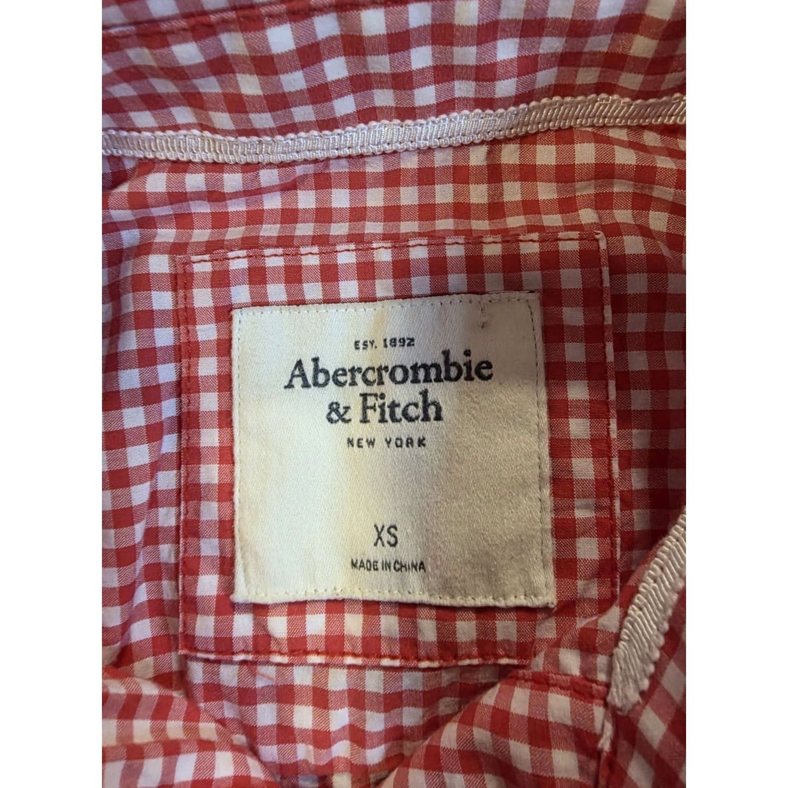 Abercrombie & Fitch VINTAGE Abercrombie & Fitch Women's Button-Up Shirt Gingham Red XS, Plaid, Long Sleeve, Collared, Button, Casual, Preppy, Classic, 2000s, Women Size XS / US 0-2 / IT 36-38 - 7 Thumbnail
