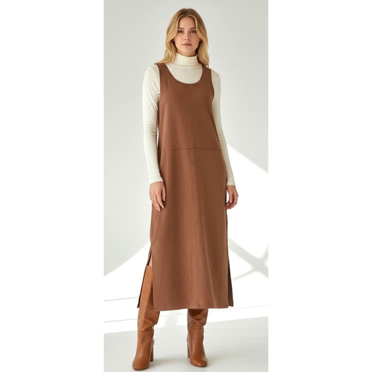Other CASLON Scoop Neck Paneled Tank Dress In Washed Rust Argan Oi Size M / US 6-8 / IT 42-44 - 2 Thumbnail