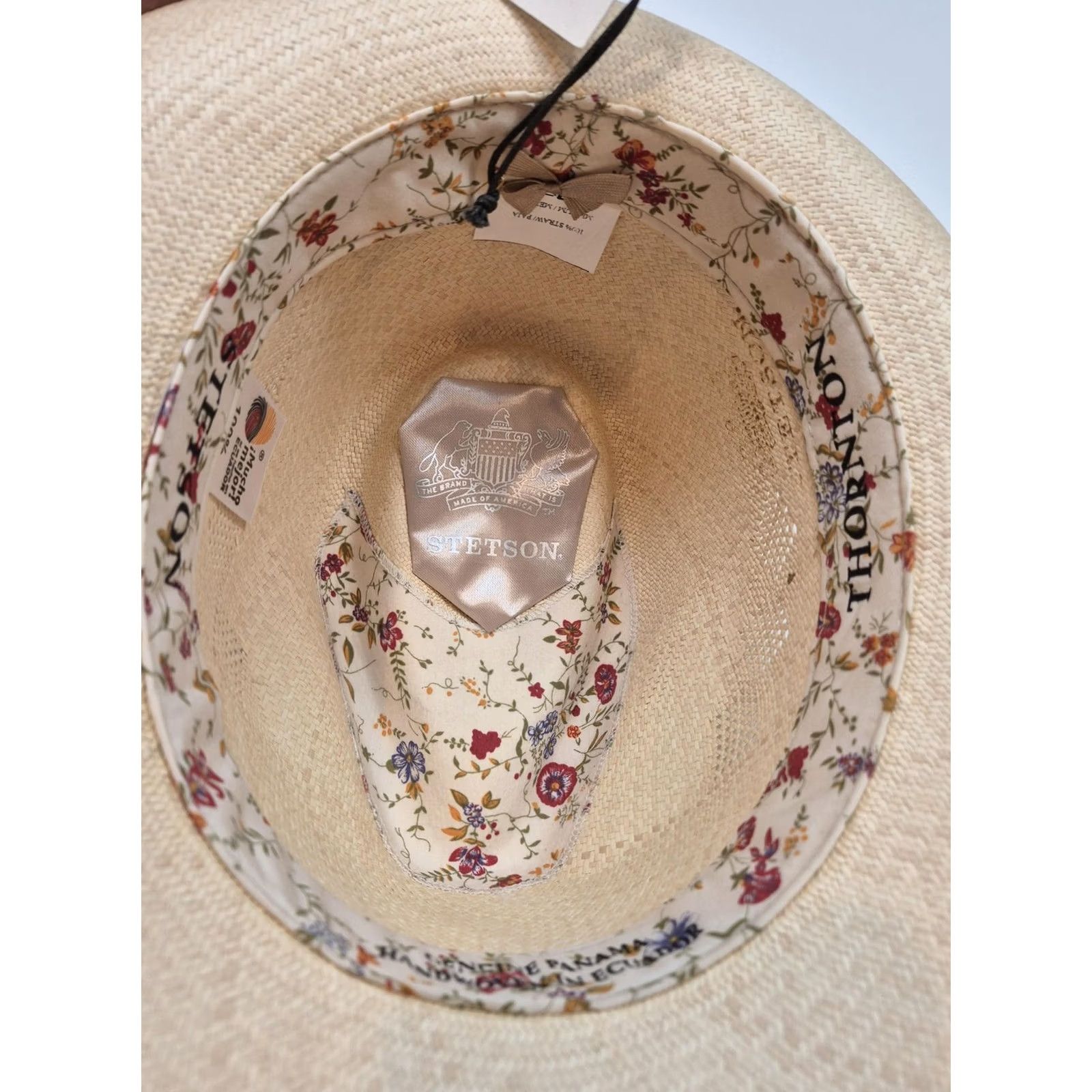 Stetson Stetson Hat Panama Mens One Size Beige Straw Leather Trim Lined Wide Brim Size ONE SIZE - 4 Thumbnail