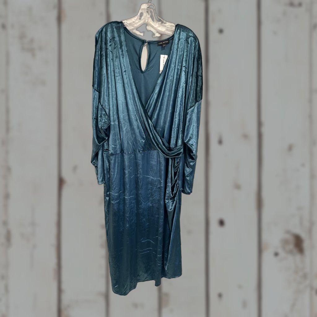 Vintage Lane Bryant Dress Midi Velvet Asymmetric Hem Women Plus 32 Teal Velvet Midi Dress 32 Womens Plus Size Size XXS / US 00 / IT 34 - 1 Thumbnail