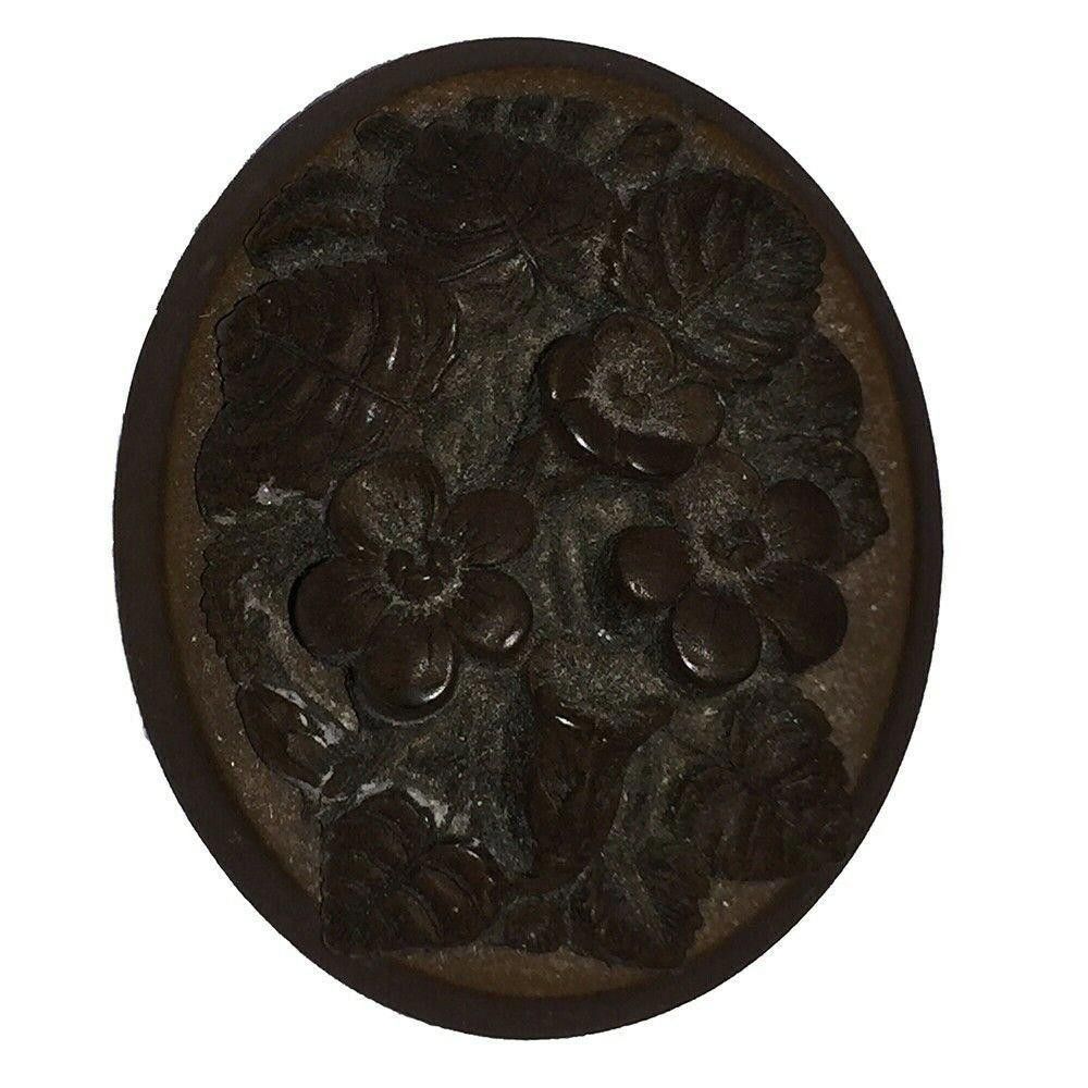 Designer Victorian Forget Me Cameo Gutta Vulcanite Floral Leaves Pin Size ONE SIZE - 1 Thumbnail