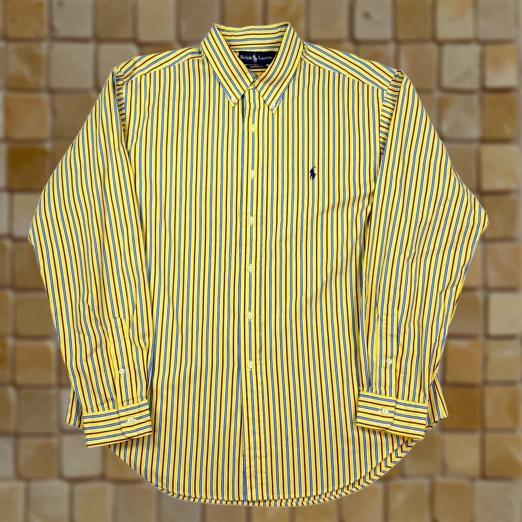 Ralph Lauren VINTAGE Ralph Lauren Yellow Striped Button Up Shirt XL Mens Collared Long Sleeve Classic Fit Size US XL / EU 56 / 4 - 1 Thumbnail