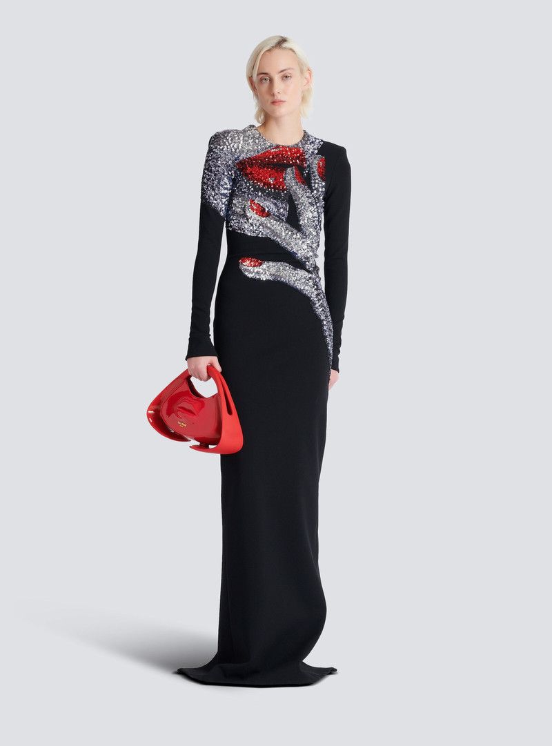 Balmain o1s1wg110526 Long Embroidered Dress with Face Motif in Black Size XL / US 12-14 / IT 48-50 - 2 Thumbnail