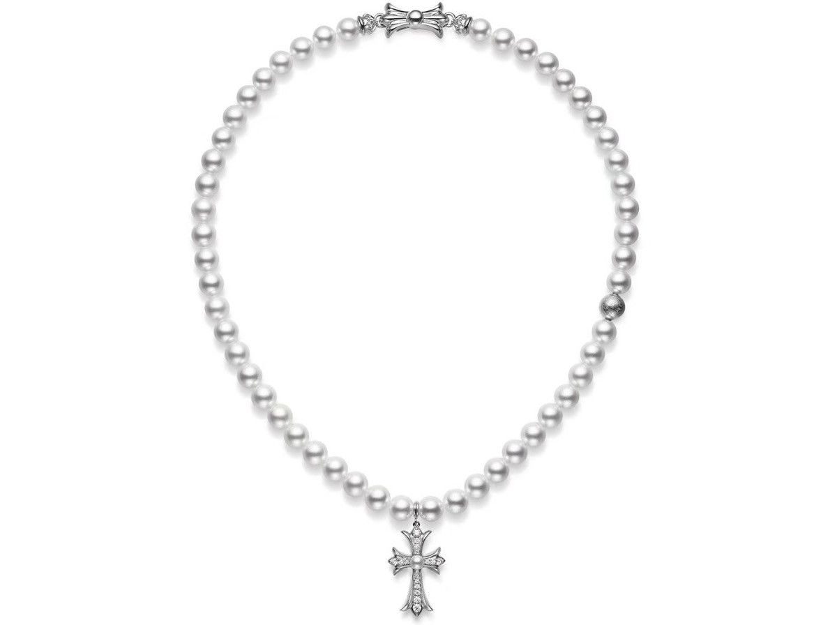 Chrome Hearts Chrome Hearts X Mikimoto White Gold Cross Pearl Necklace Size ONE SIZE - 1 Thumbnail