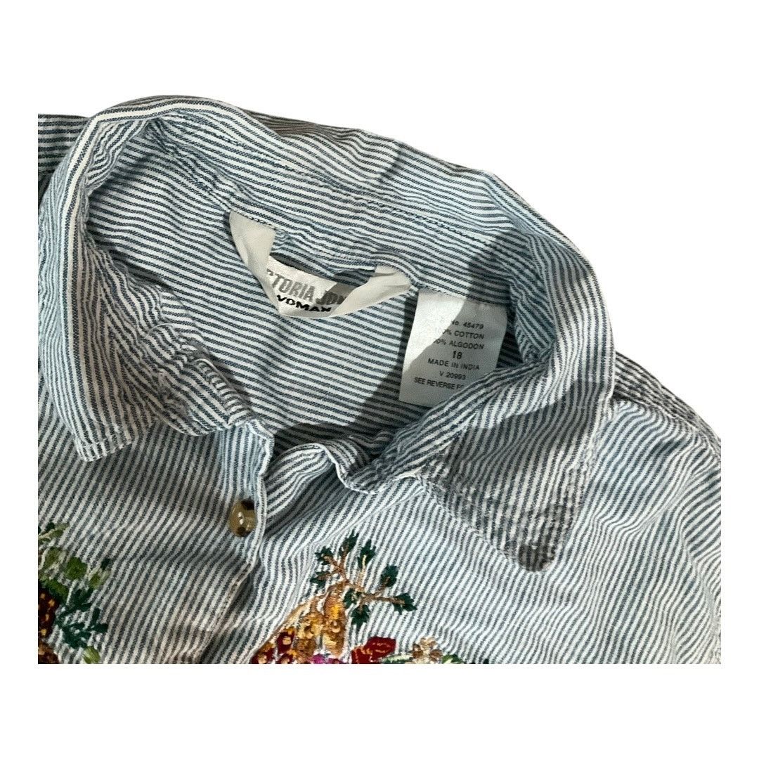 Other Victoria Jones Embroidered Flowers Top Stripe 18 Size XXL / US 16-18 / IT 52-54 - 5 Thumbnail