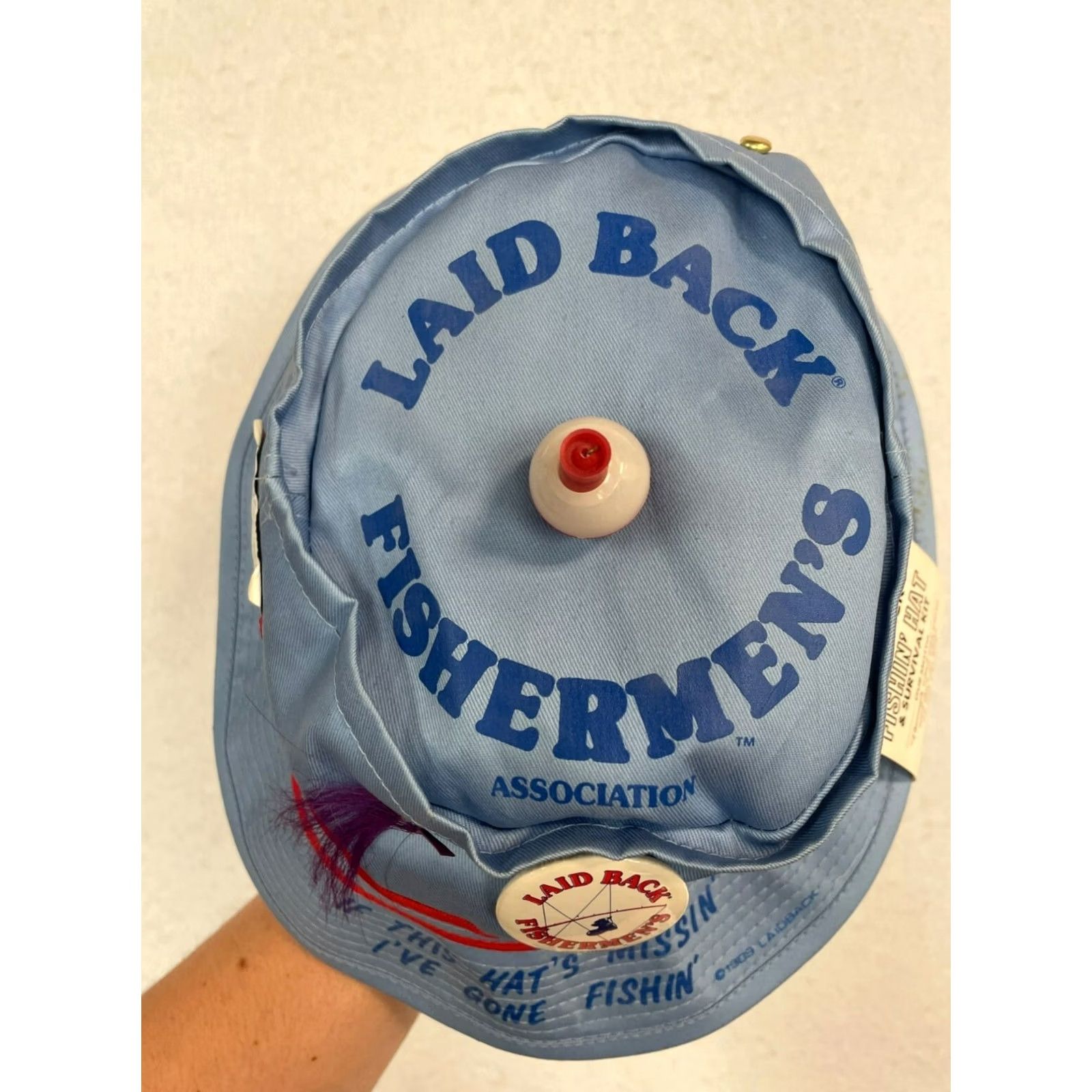 Nique VINTAGE laid back fishermens association Bucket Hat Mens One Size Blue Cotton Fish Theme Unisex Large New With Tags Size ONE SIZE - 3 Thumbnail