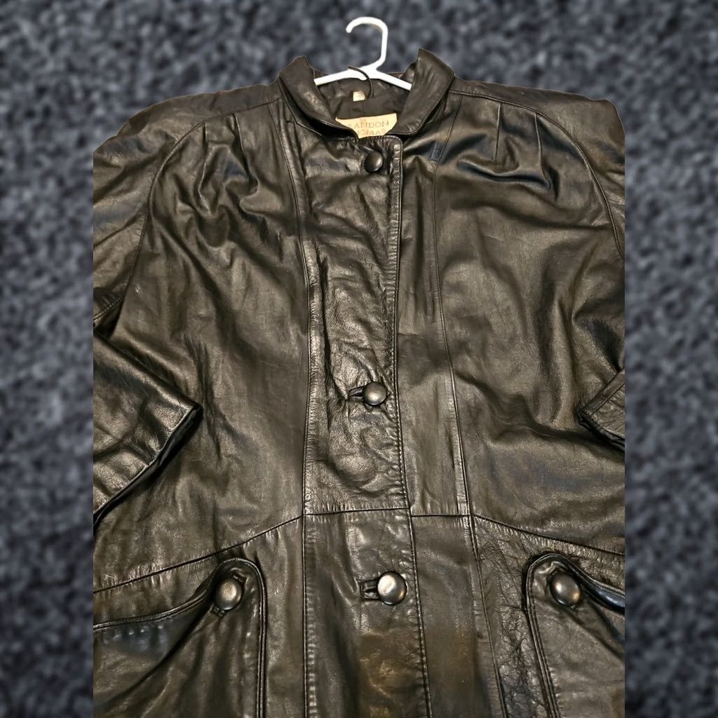 Vintage Vintage Brandon Thomas Jacket Womens Large Long Black Leather Mob Wife Coat Size L / US 10 / IT 46 - 1 Thumbnail