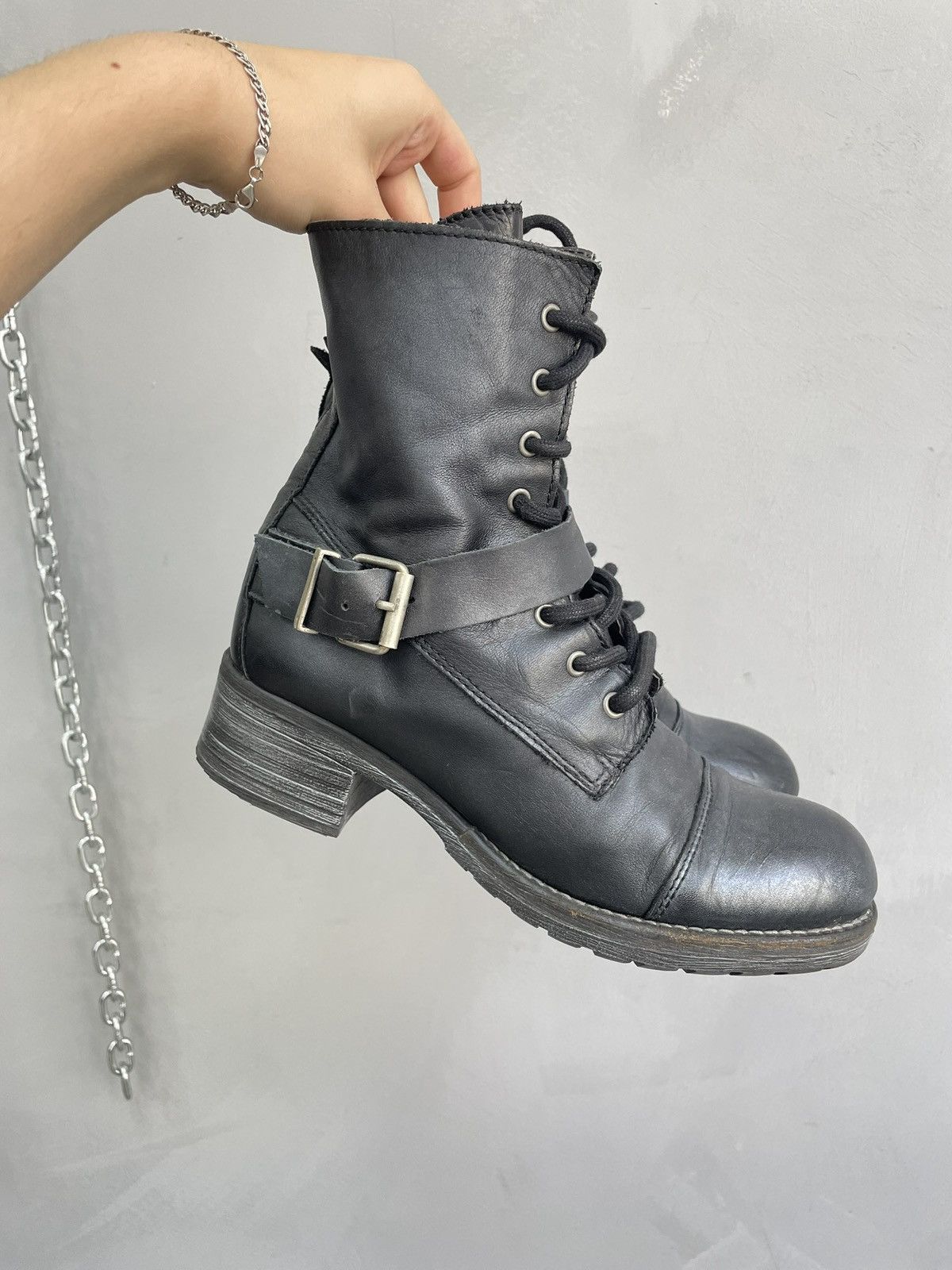 A.S.98 Leather Vintage Lace-up Boots Heel Moto Strap A.S. 98 Style Size US 7 / EU 40 - 3 Thumbnail