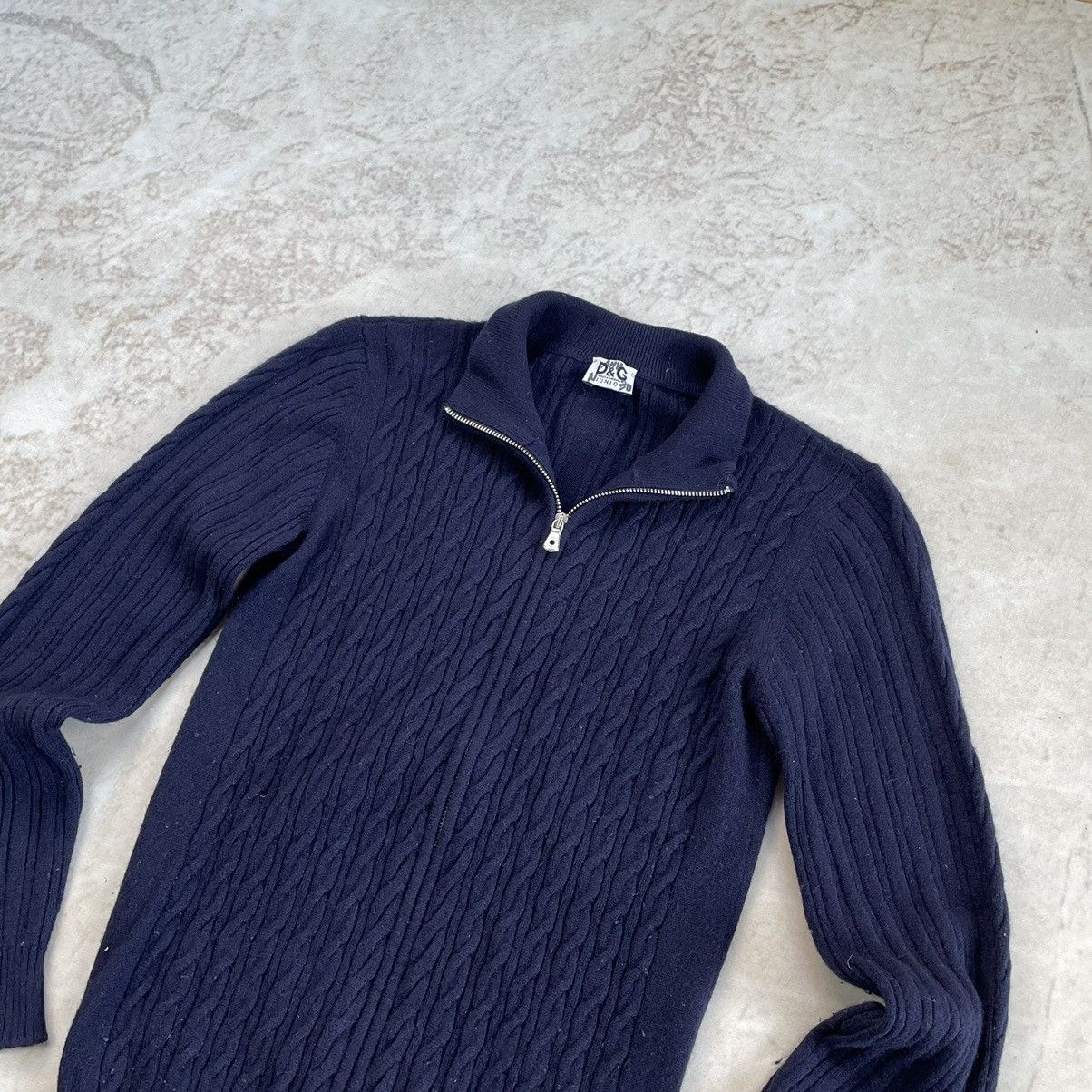 Designer × Dolce & Gabbana Dolce & Gabbana Ribbed Knit Cashmere Navy Zip Sweater Size M / US 6-8 / IT 42-44 - 5 Thumbnail