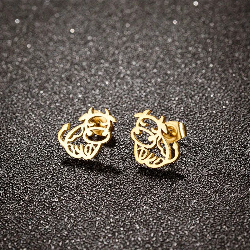 Jewelry Cow Mini Stud Earrings Charm Earring Gift Size ONE SIZE - 2 Thumbnail