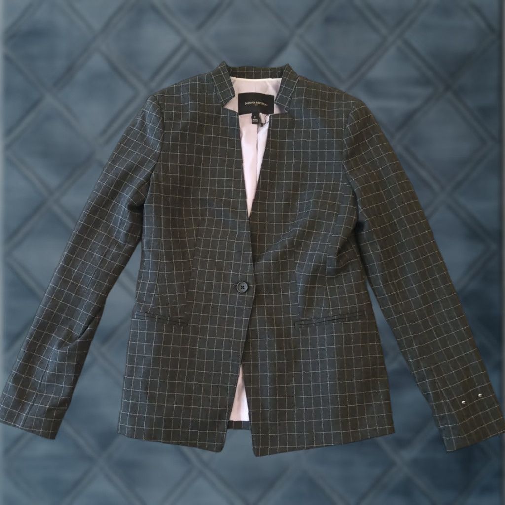 Banana Republic Banana Republic Blazer Womens Size 2 Gray Plaid Long Sleeve One-Button Lined Notch Lapel Jacket Dress Pant Suit Women Modern Size XS / US 0-2 / IT 36-38 - 1 Thumbnail