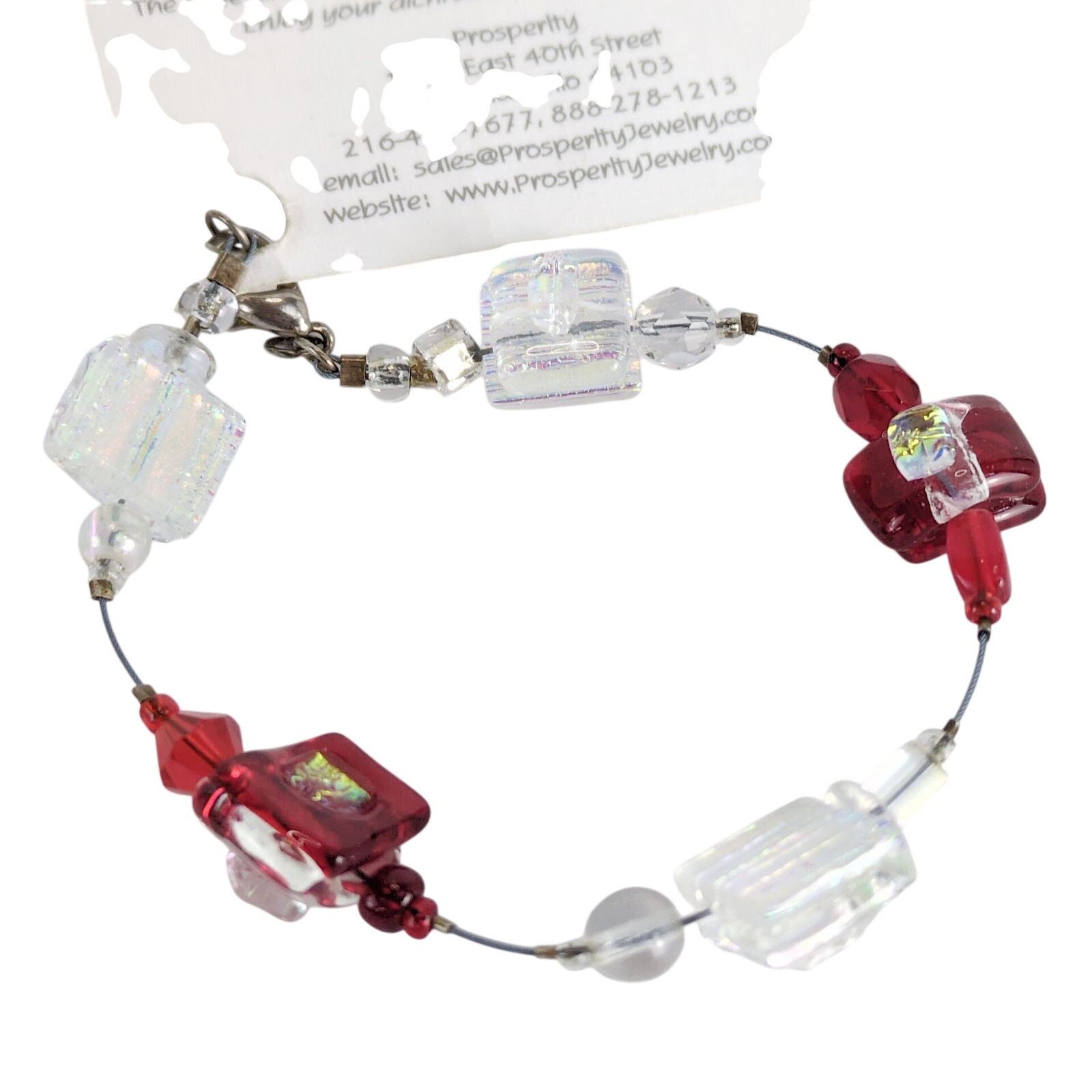 Handmade Prosperity Studio Dichroic White Red Art Glass Bead Bracelet Size ONE SIZE - 2 Thumbnail