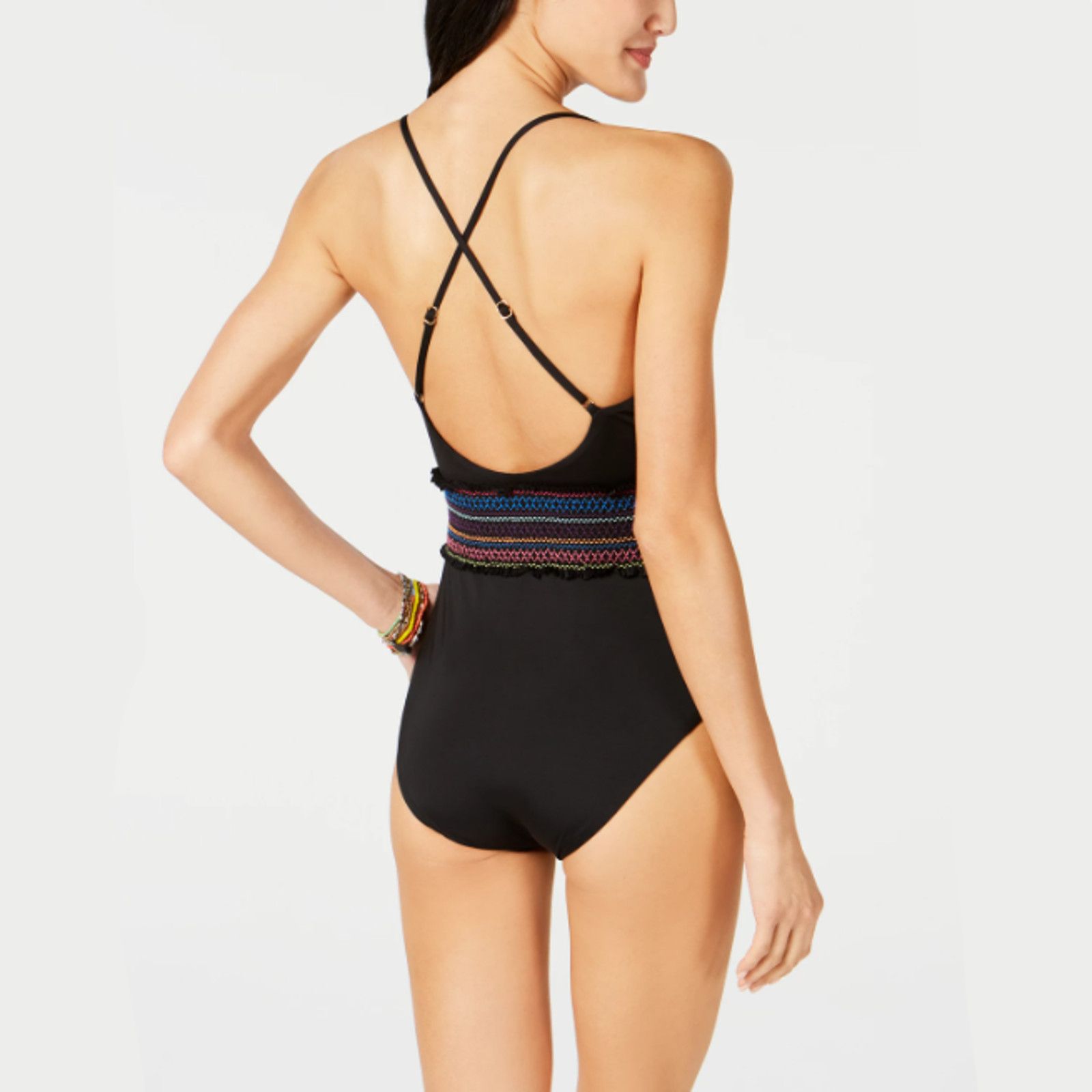 Bar III Bar III Women Black Stitching One-Piece Bikini Swimsuit S Size ONE SIZE - 2 Thumbnail