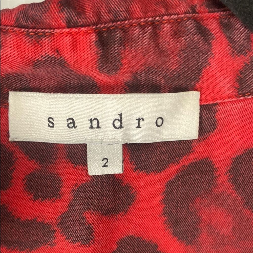Sandro SANDRO French Red Button Down Maximalist Animal Shirt sz 2 M Size L / US 10 / IT 46 - 4 Thumbnail