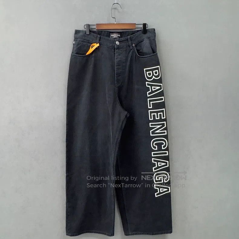 Balenciaga Balenciaga size XS Large Embroidered Logo Black Denim Pant Size US 27 - 1 Thumbnail