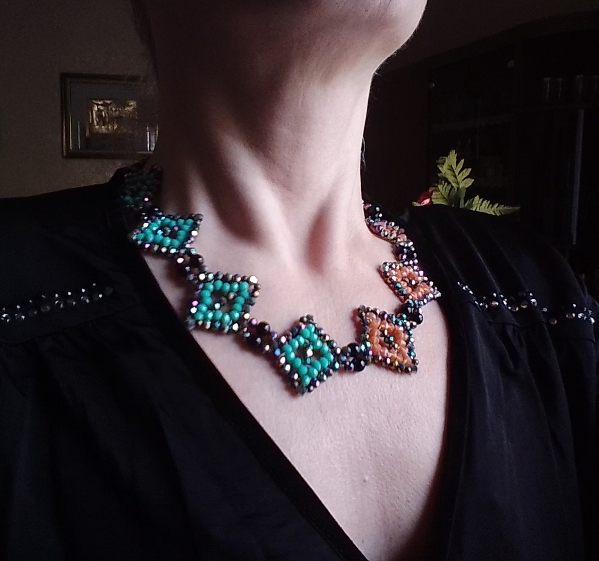 Handmade Necklace Green Pink Crystal Geometrical Shape Elegant Size ONE SIZE - 3 Thumbnail