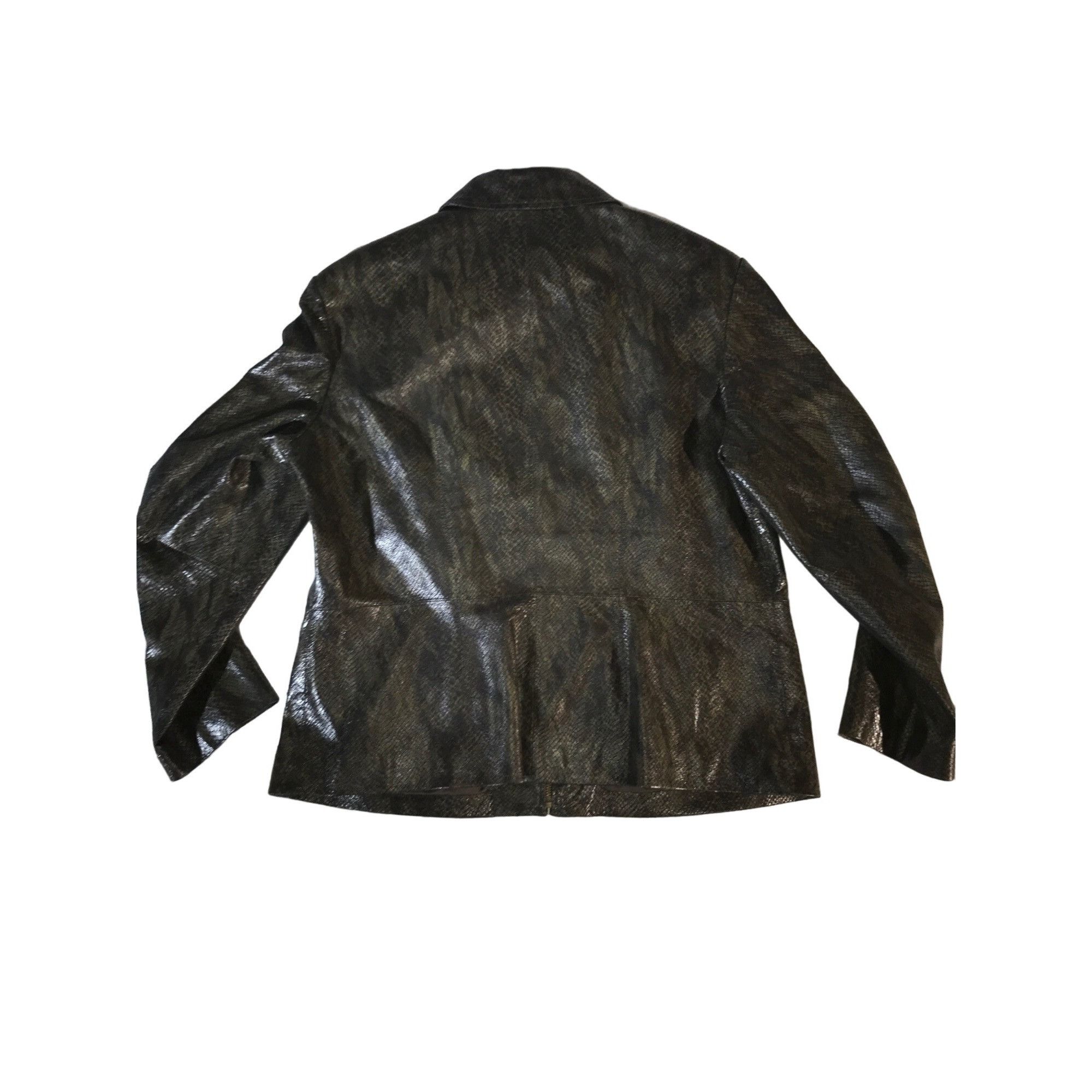 Vintage Preston & York Women's Green Snakeskin Print Leather Jacket Size L / US 10 / IT 46 - 2 Thumbnail