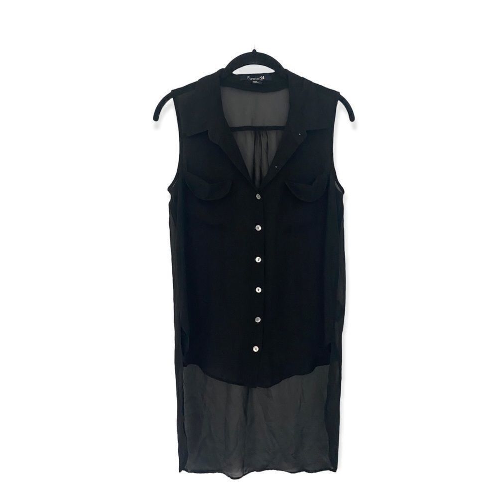 Forever 21 Forever 21 SZ M Black High-Low Semi Sheer Blouse Size M / US 6-8 / IT 42-44 - 2 Thumbnail