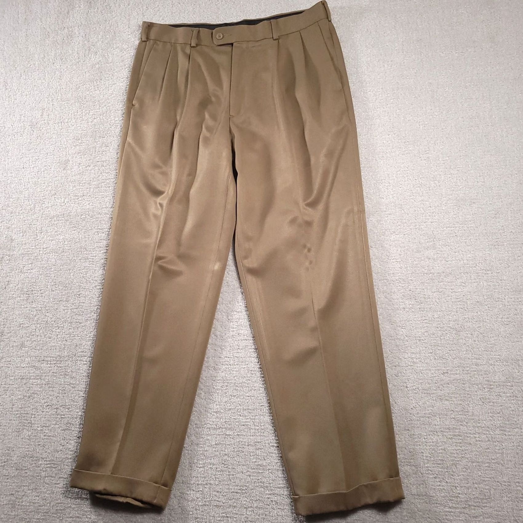 Vintage John Henry Men's Pants Size 36 x 32 Beige Pleated Front Cuffed Dress Pants Regular Rise Tapered Leg Mens Size US 36 / EU 52 - 2 Thumbnail