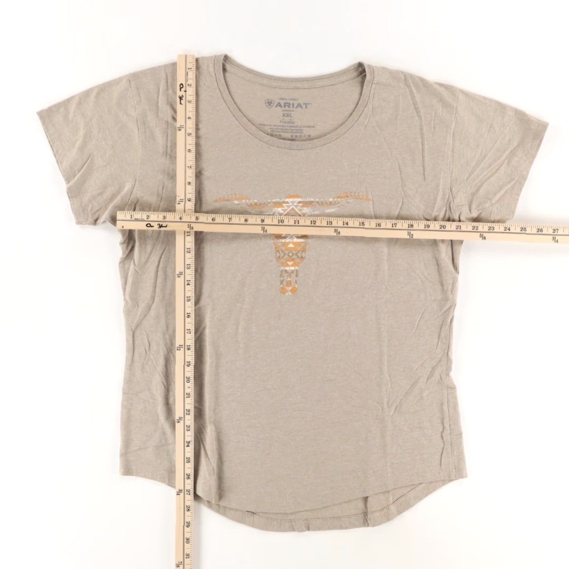 Ariat Ariat Shirt Stone Women's 2XL Western Aztec Skull Solid T-Shirt | Regular fit, Crew Neck, Short Sleeve, Cotton Blend, 2XL Stone, Women Size XXL / US 16-18 / IT 52-54 - 3 Thumbnail